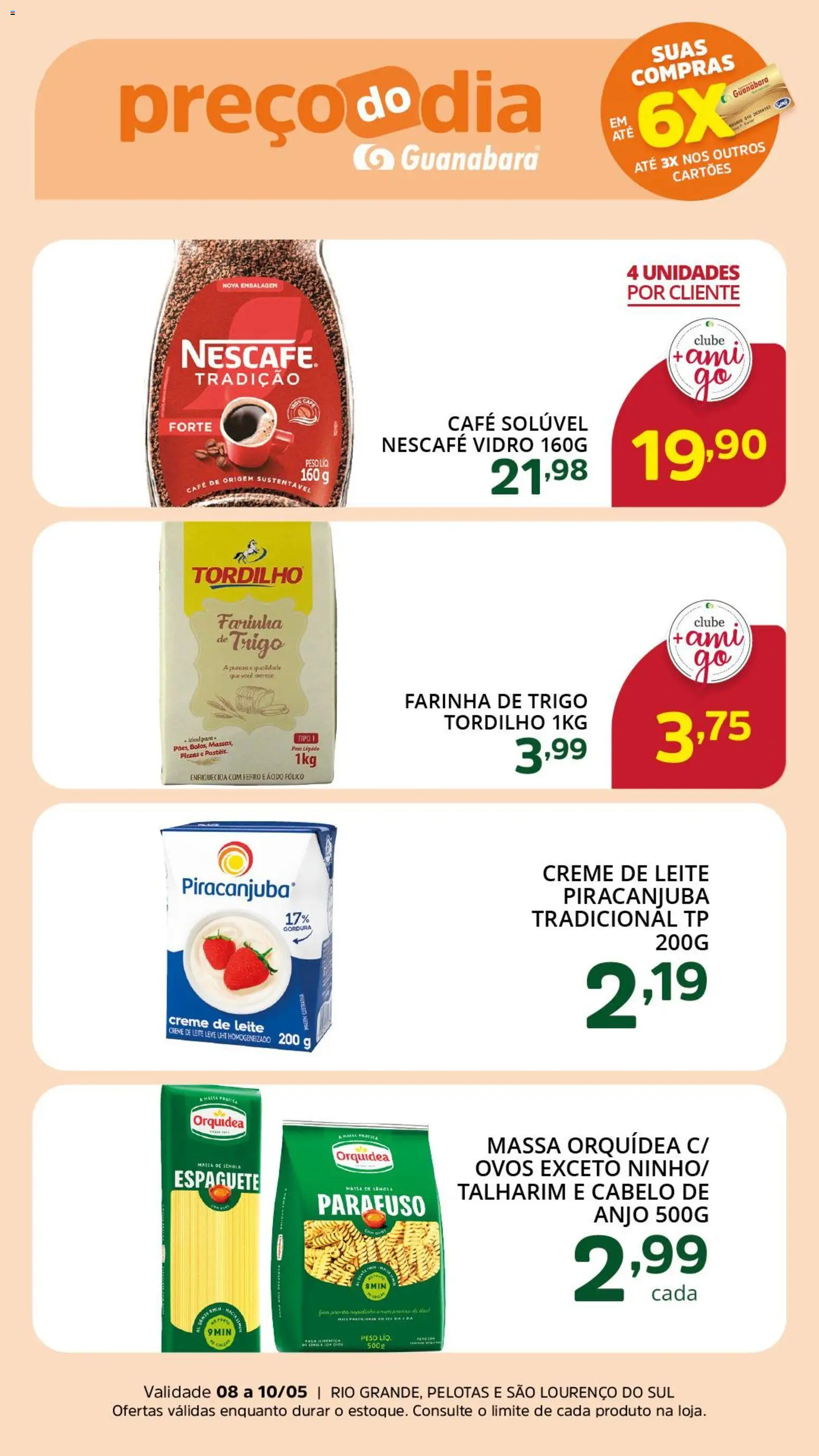 Pré-Visualização do folheto "Supermercado Guanabara - Ofertas da semana" da loja Supermercado Guanabara válido a partir de 08/05/2026 - Café, Ovos, Creme de leite, Creme, Farinha de trigo, Farinha, Espaguete, Café solúvel