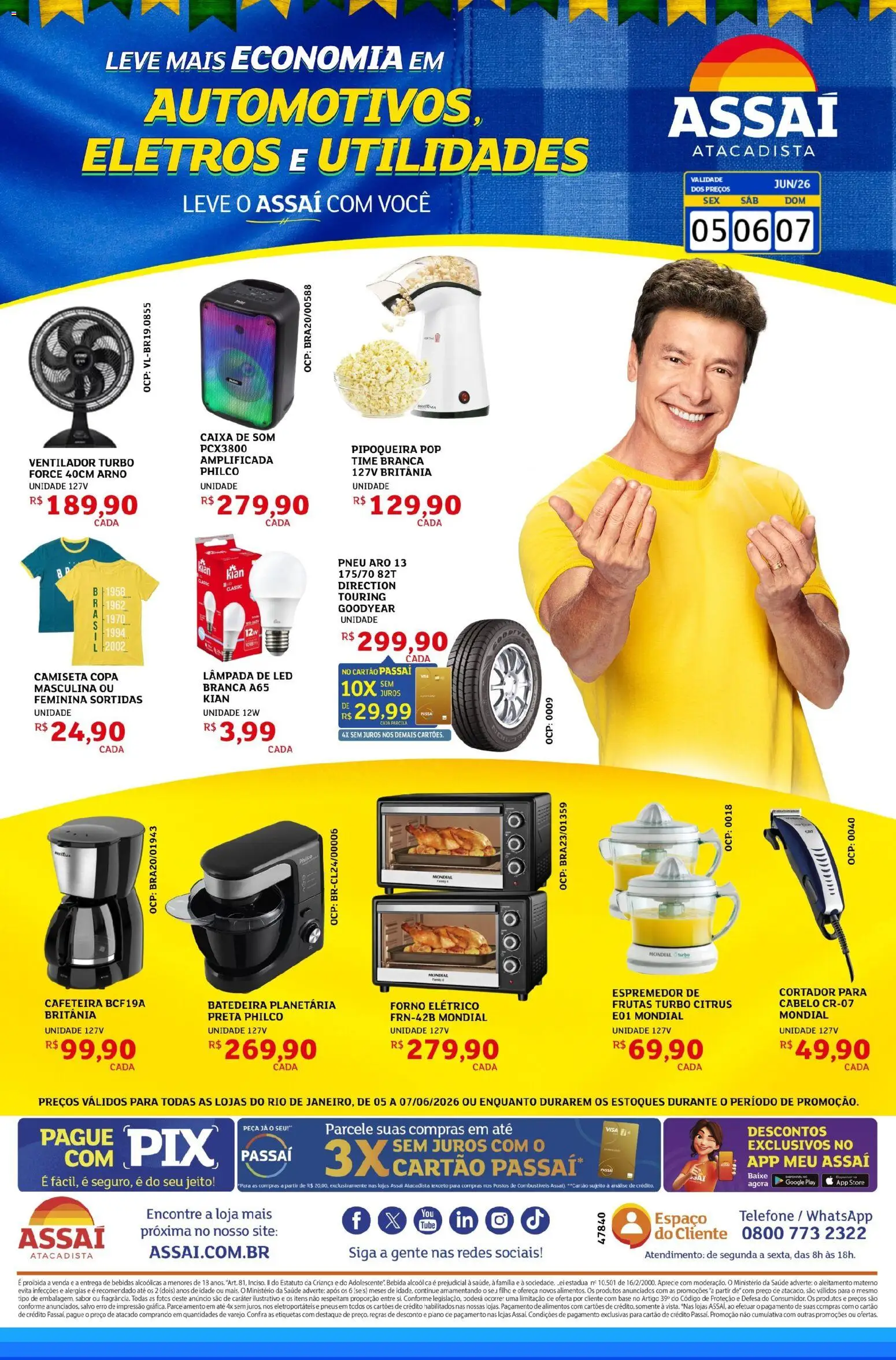 Pré-Visualização do folheto "Assaí Atacadista ofertas - RJ" da loja Assaí Atacadista válido a partir de 05/06/2026 - Cafeteira, Telefone, Frutas, Pneu, Lâmpada, Pneus, Copa, Alimentos