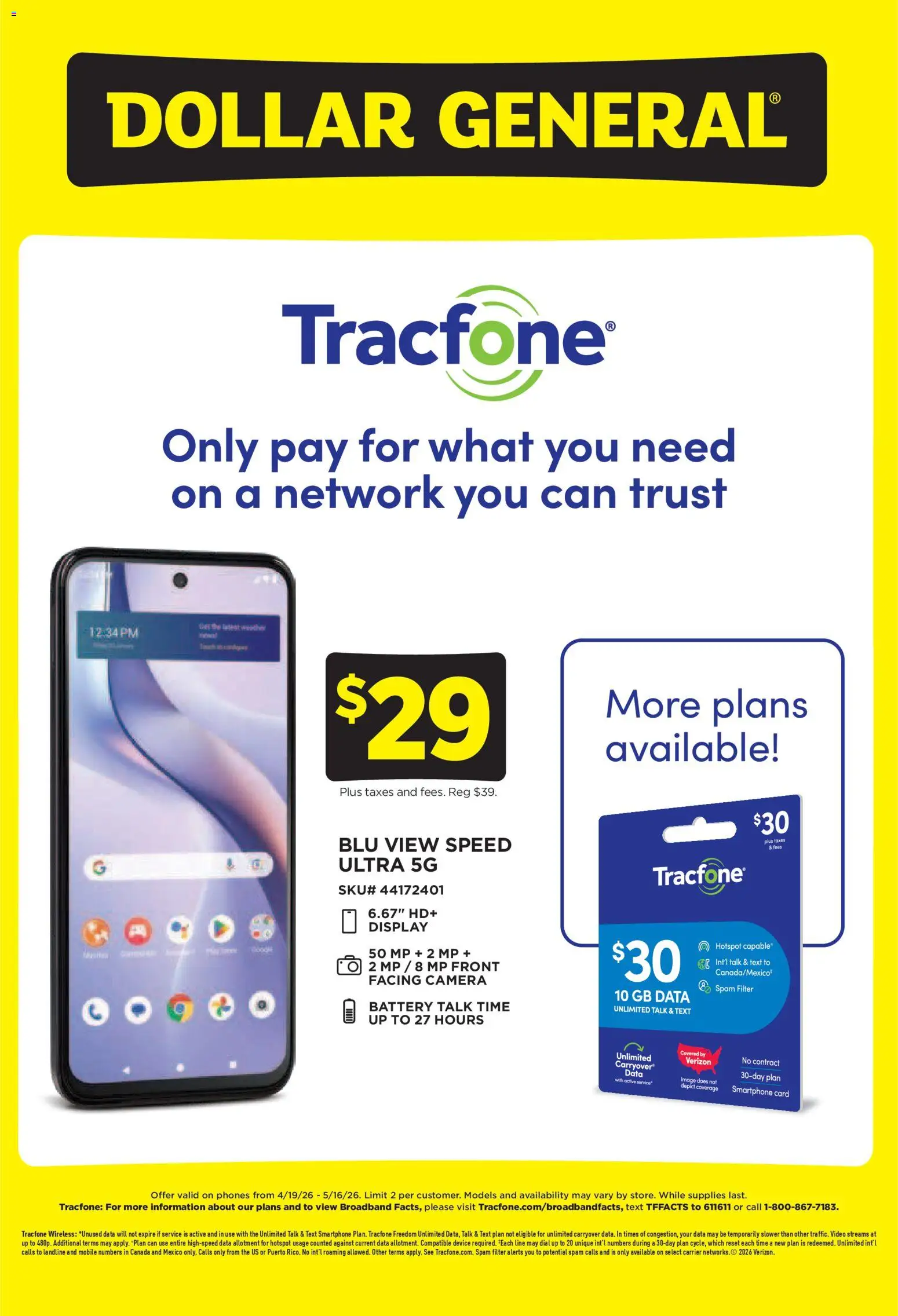 Ad Preview of Dollar General Dollar General Wireless Deals from 04/19/2026 - Video, Camera, Battery, Smartphone