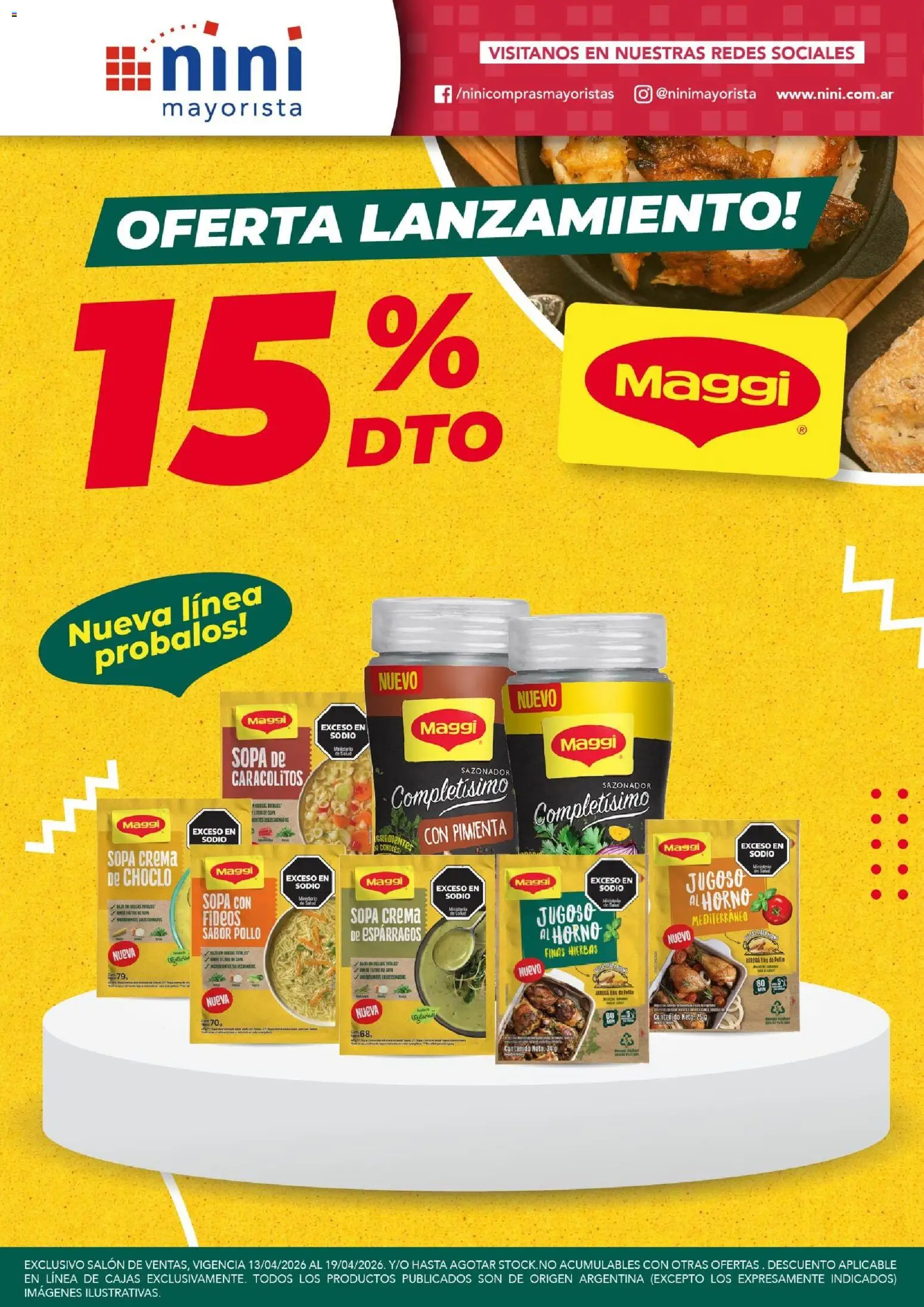 Vista previa del folleto de la tienda NINI Mayorista válido desde el 13/04/2026 - Esparragos, Fideos, Horno, Crema, Hierbas, Choclo, Sopa, Pimienta