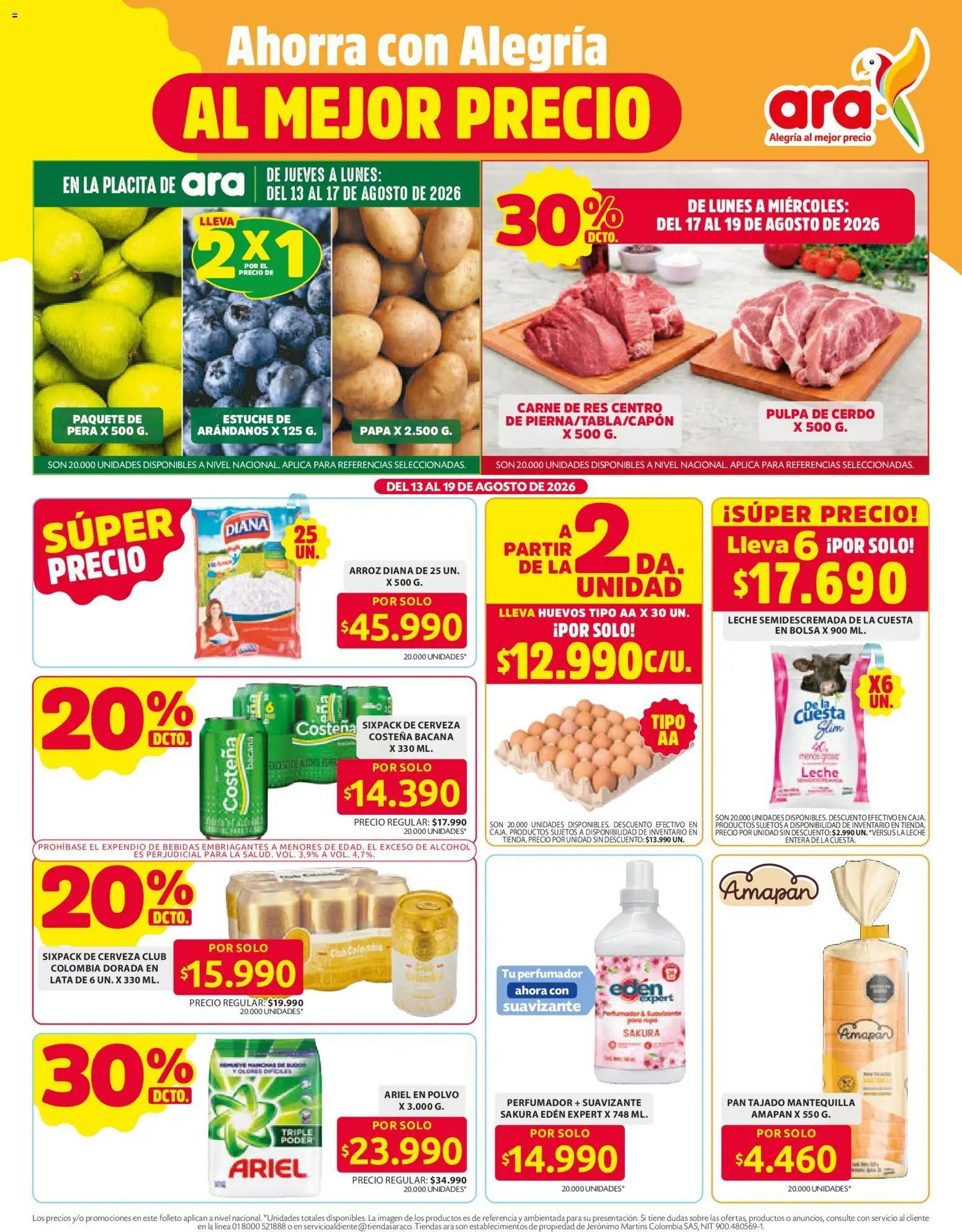  Vista previa del prospecto Ara catálogo del almacen Ara válida del 13/08/2026 al 19/08/2026 - Arroz, Cerveza, Carne, Leche, Bolsa, Pan, Carne de res, Polvo