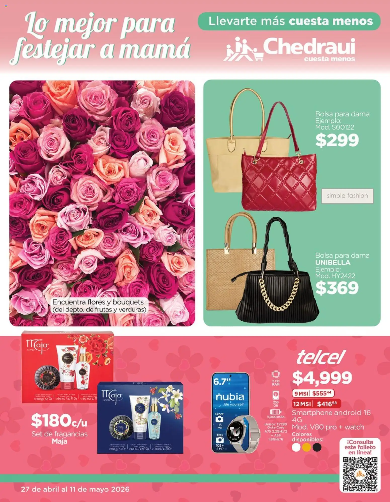 Vista previa las ofertas de la tienda Chedraui - Chedraui folleto Lo mejor para festejar a mamá desde el 27/04/2026 - Flores, Verduras, Bolsa, Smartphone