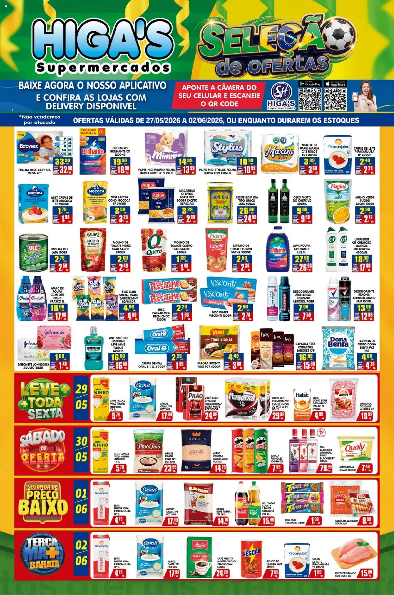 Pré-Visualização do folheto "Higa's Supermercado - Ofertas da semana" da loja Higa's Supermercado válido a partir de 27/05/2026 - Café, Azeite, Tomate, Milho, Rexona, Farinha, Listerine, Fanta