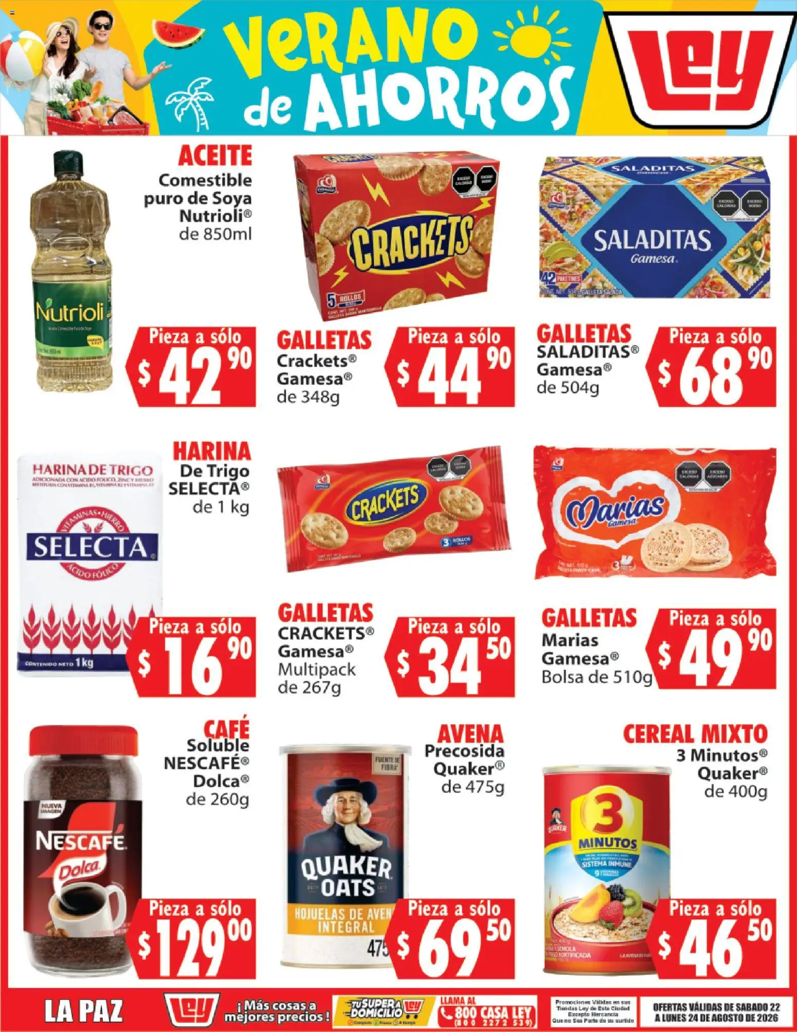 Vista previa las ofertas de la tienda Casa Ley - Casa Ley folleto Verano de ahorros desde el 22/08/2026 - Café, Galletas, Bolsa, Avena, Fuente, Aceite, Harina, Hojuelas