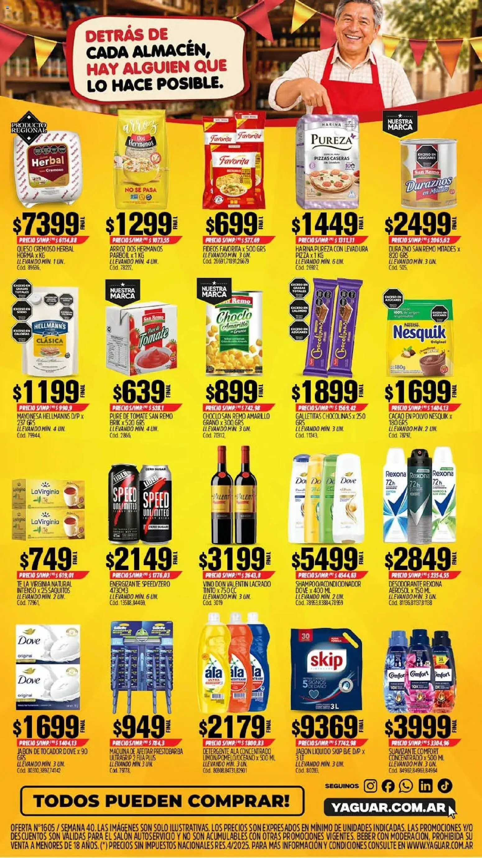 Vista previa del folleto de la tienda Yaguar válido desde el 28/09/2026 - Pizza, Arroz, Harina, Fideos, Desodorante, Maquina de afeitar, Jabón líquido, Detergente