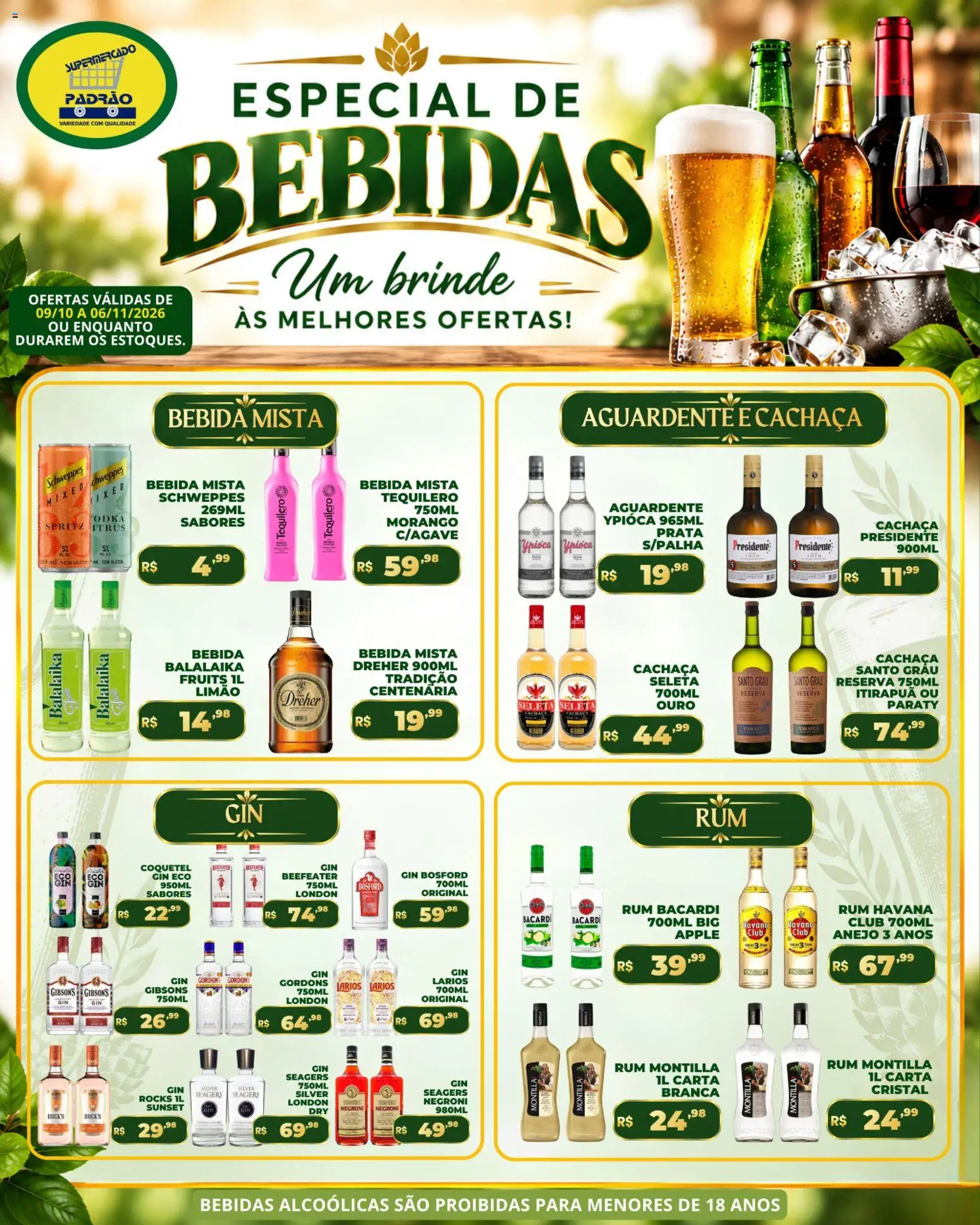 Pré-Visualização do folheto "Supermercado Padrão ofertas Bebidas" da loja Supermercado Padrão válido a partir de 09/10/2026