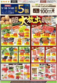 ライフの2026/09/01から2026/09/04までのチラシはここライフ 世田谷区 - 9/2号 野菜果物・お肉大放出
