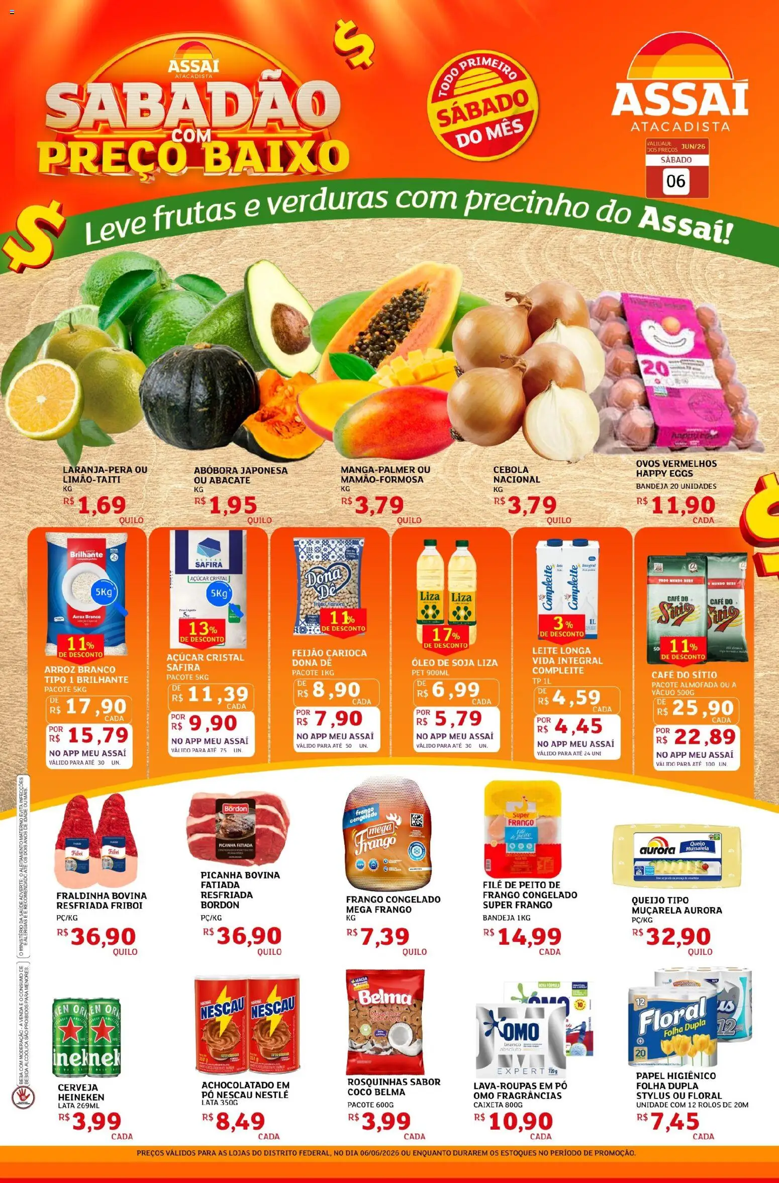 Pré-Visualização do folheto "Assaí Atacadista ofertas - DF" da loja Assaí Atacadista válido a partir de 06/06/2026 - Café, Frutas, Picanha, Ovos, Arroz, Papel higiênico, Pó, Açúcar cristal