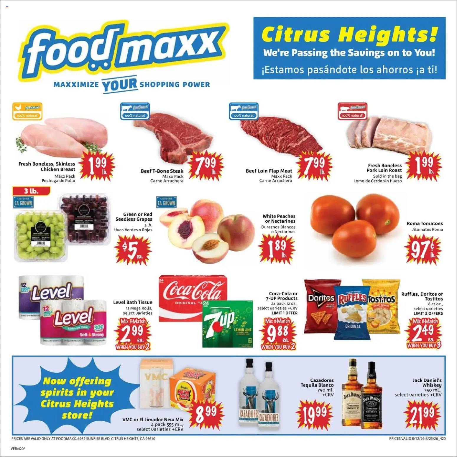 Ad Preview of FoodMaxx FoodMaxx Weekly Ad from 08/12/2026 - Honey, Meat, Grapes, Beef, Bag, Bath, Nectarines, Jack Daniel's