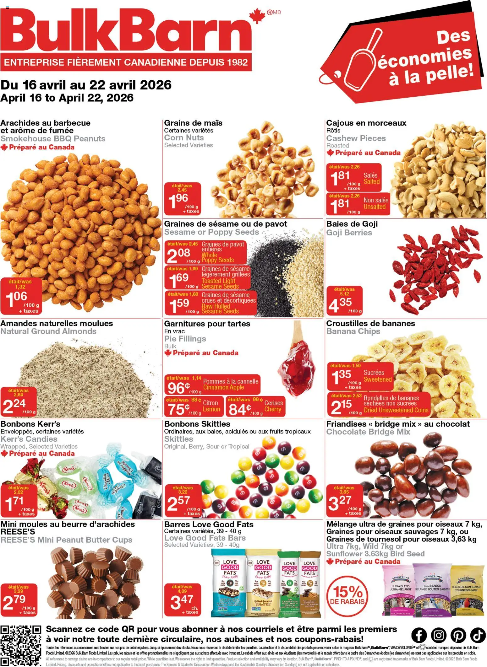 Preview of leaflet Bulk Barn weekly flyer / circulaire from shop Bulk Barn is valid from Apr 16, 2026 - Sesame, Oil, Peanuts, Nuts, Peanut butter, Cashew, Almonds, Candies
