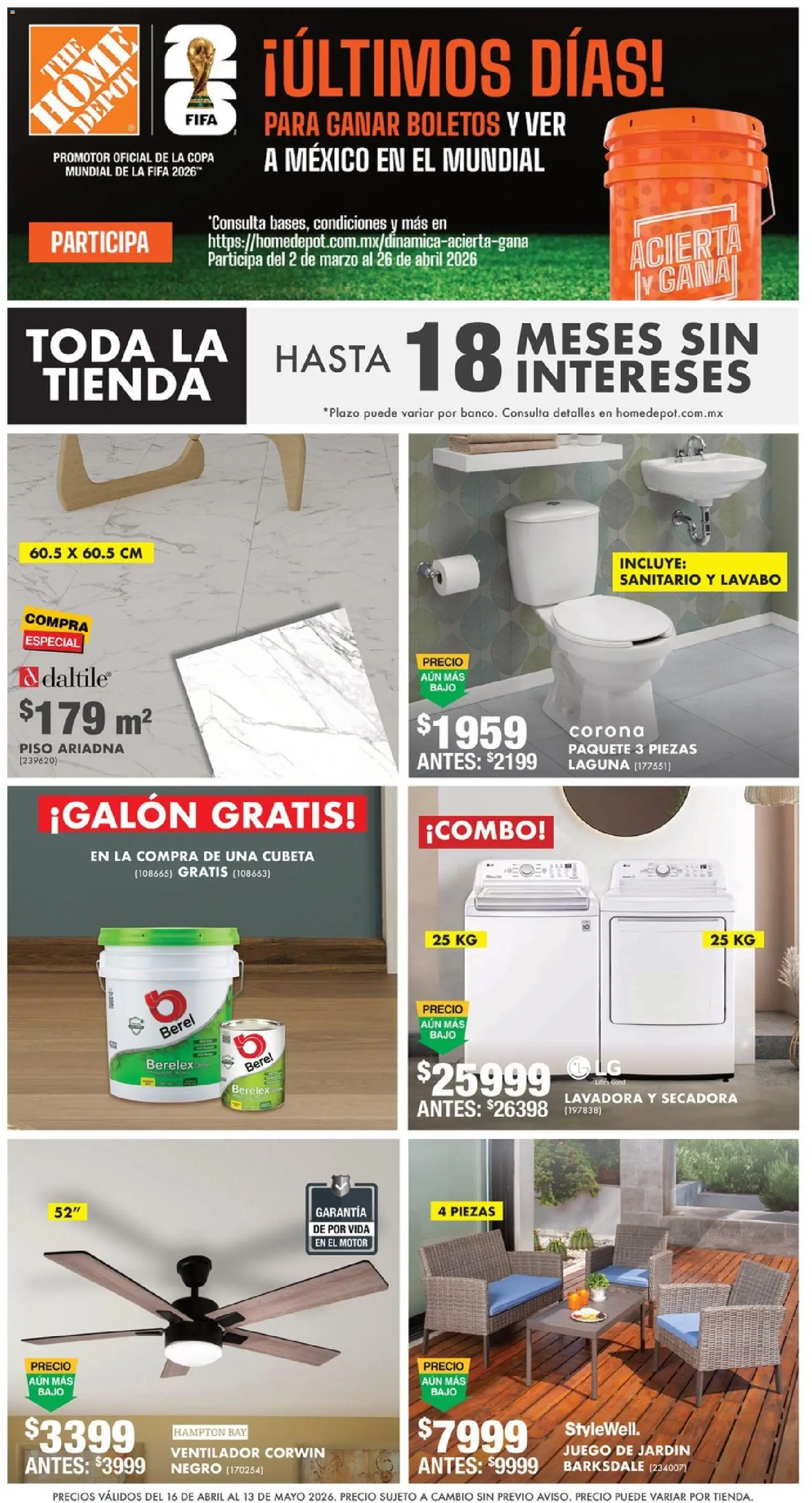 Vista previa las ofertas de la tienda Home Depot - Home Depot catálogo desde el 16/04/2026 - Juego, Lavadora, Ventilador, Lavabo, Secadora, Juego de jardín