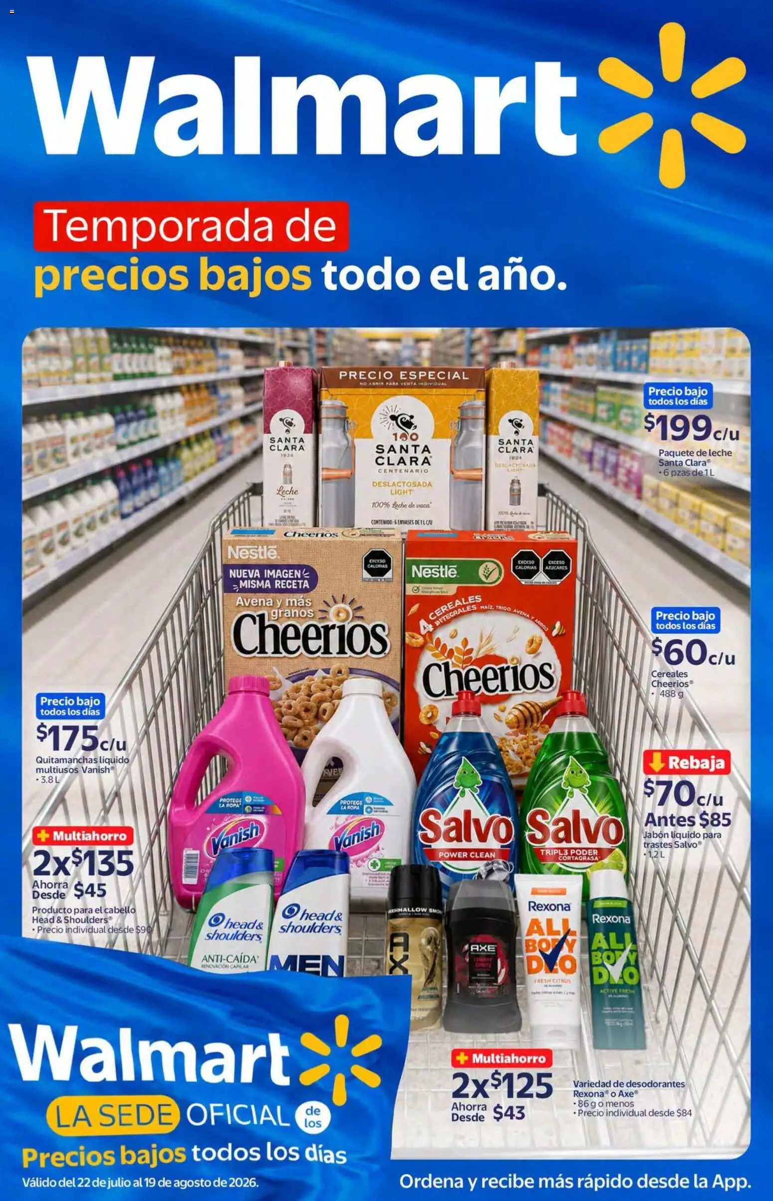 Vista previa las ofertas de la tienda Walmart - Walmart folleto desde el 22/07/2026 - Ropa, Leche, Cereales, Avena, Jabón, Jabón líquido, Head & Shoulders, Quitamanchas