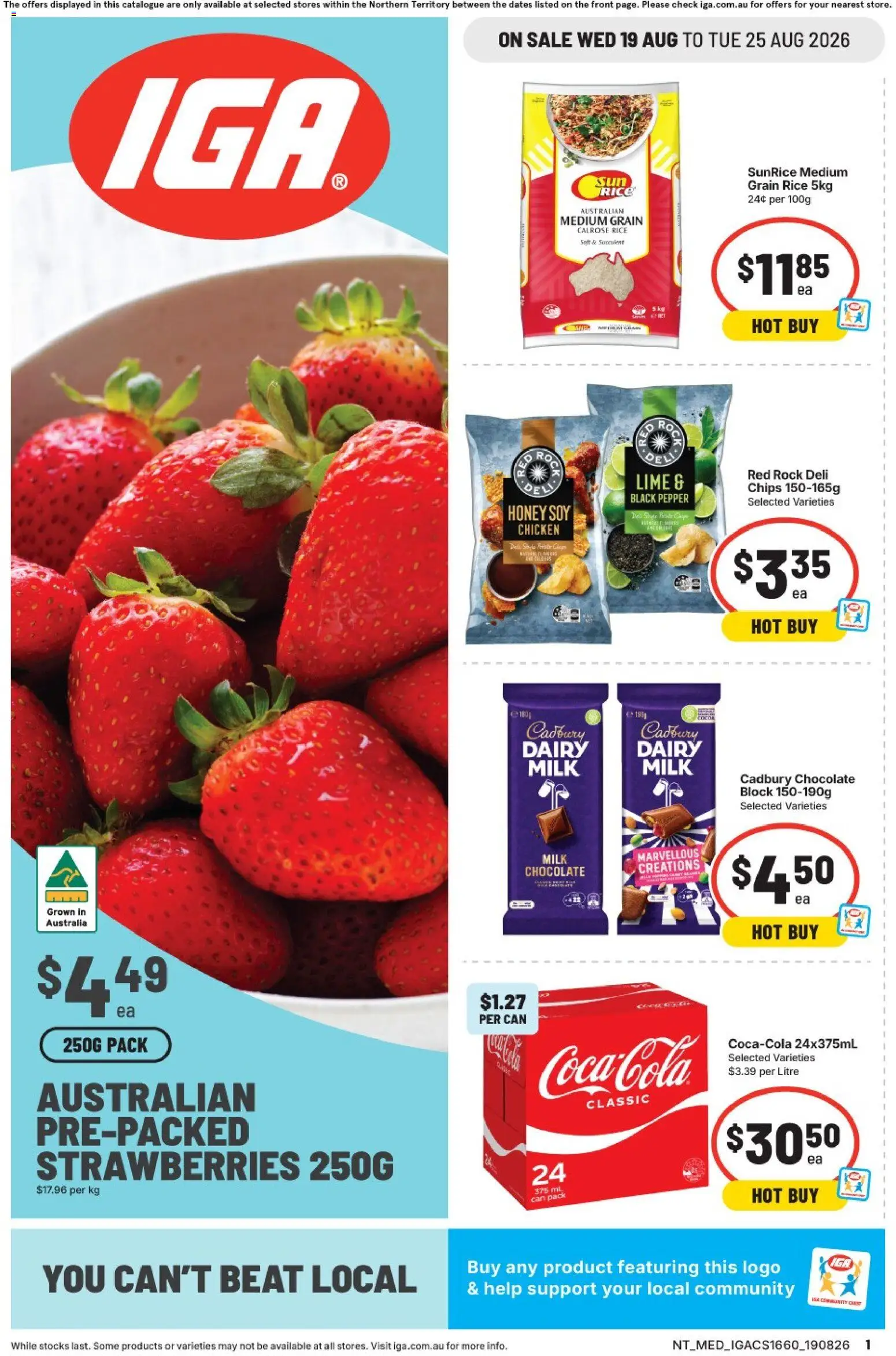 Preview of catalogue IGA catalogue NT from shop IGA valid 19/08/2026 - Milk, Dairy, Chicken, Rice, Strawberries, Chips, Pepper, Lime