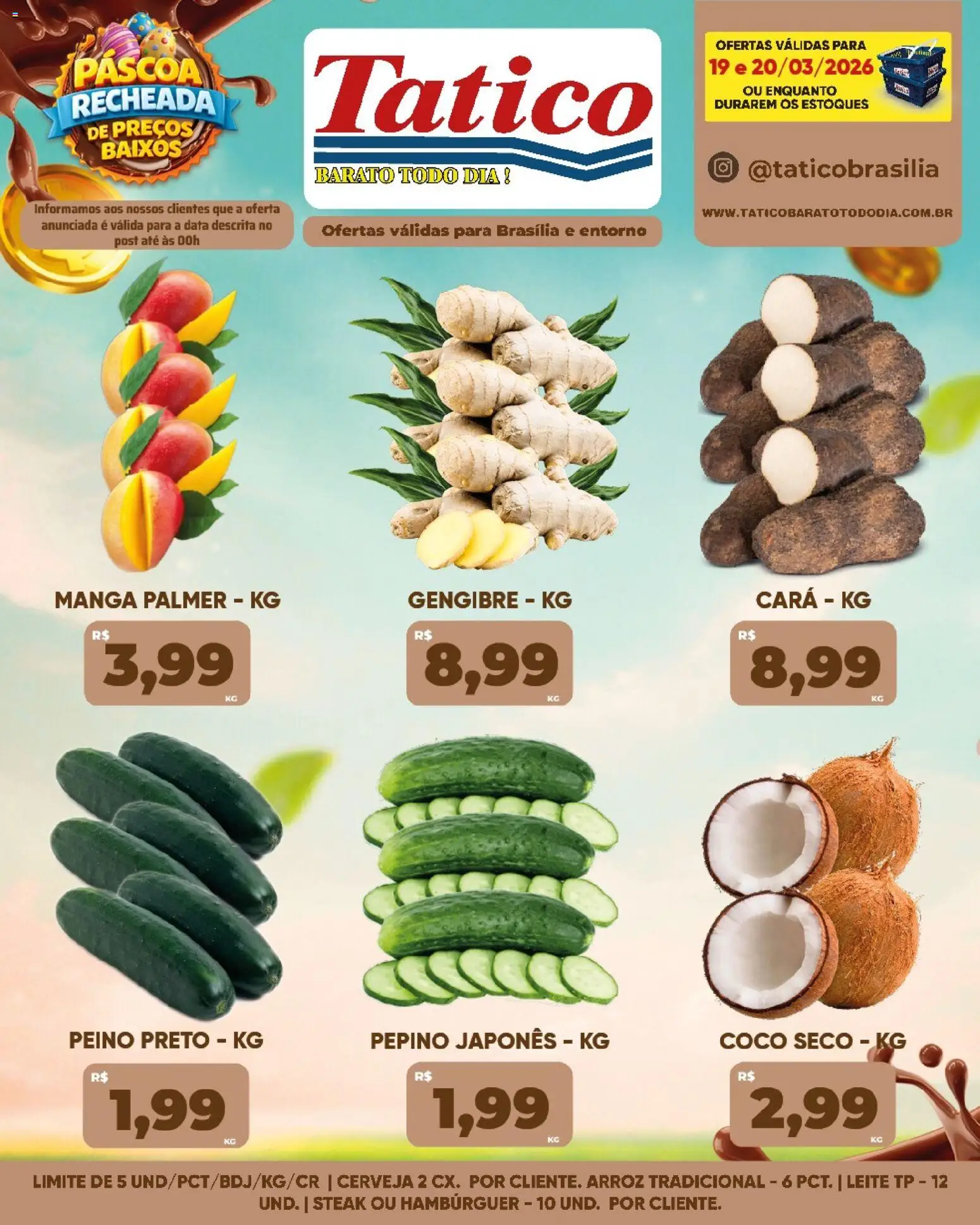 Pré-Visualização do folheto "Tatico - Ofertas da semana" da loja Tatico válido a partir de 19/03/2026 - Coco, Cerveja, Manga, Arroz, Gengibre, Leite, Cará, Steak