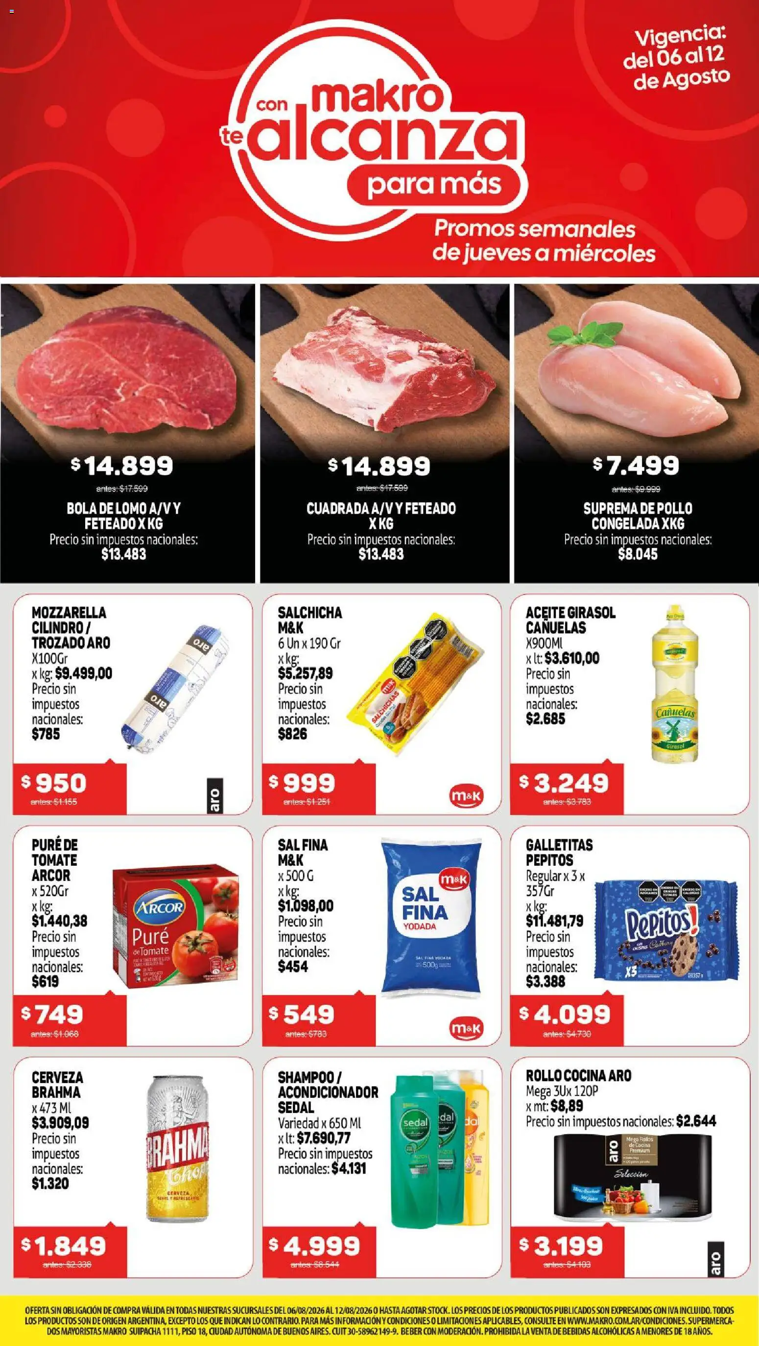 Vista previa del folleto de la tienda Makro válido desde el 06/08/2026 - Cerveza, Bebidas, Shampoo, Galletitas, Aceite, Lomo, Sal, Salchichas