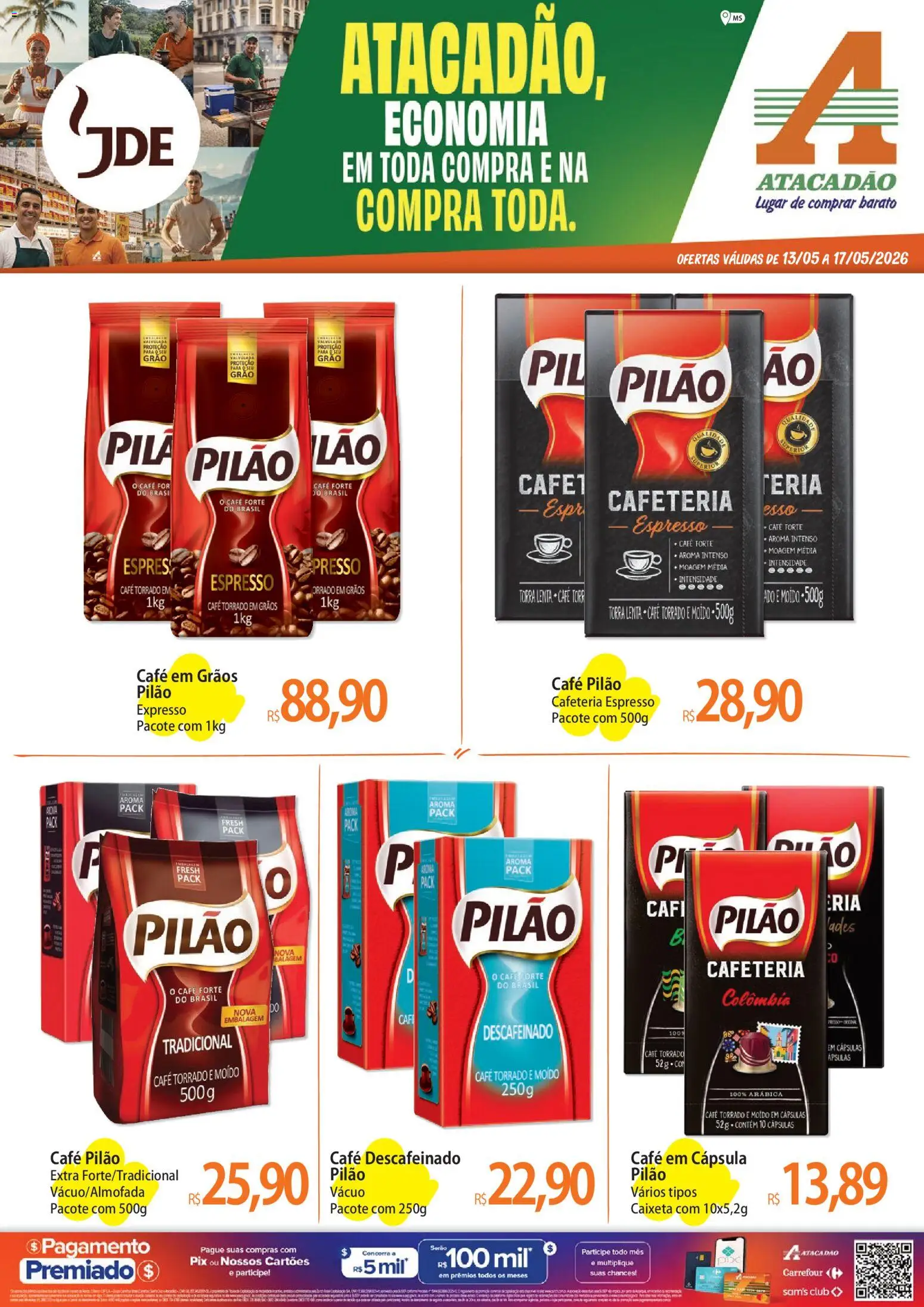 Pré-Visualização do folheto "Atacadão ofertas - MS" da loja Atacadão válido a partir de 13/05/2026 - Café, Café descafeinado, Café pilão, Cápsulas, Café em grãos