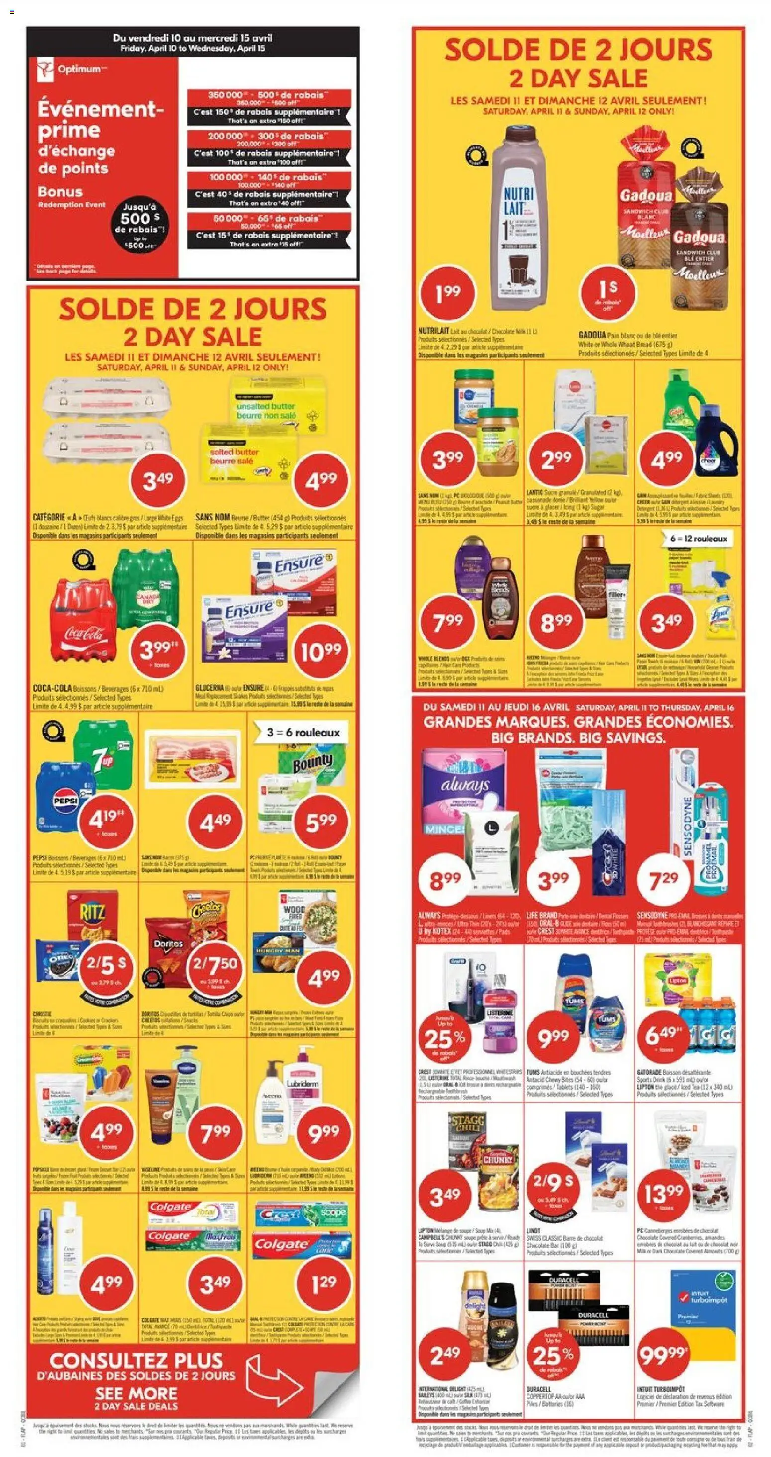 Preview of leaflet Pharmaprix weekly flyer / circulaire from shop Pharmaprix is valid from Apr 10, 2026 - Coffee, Chocolate, Chili, Eggs, Ice, Biscuits, Almonds, Toothbrush