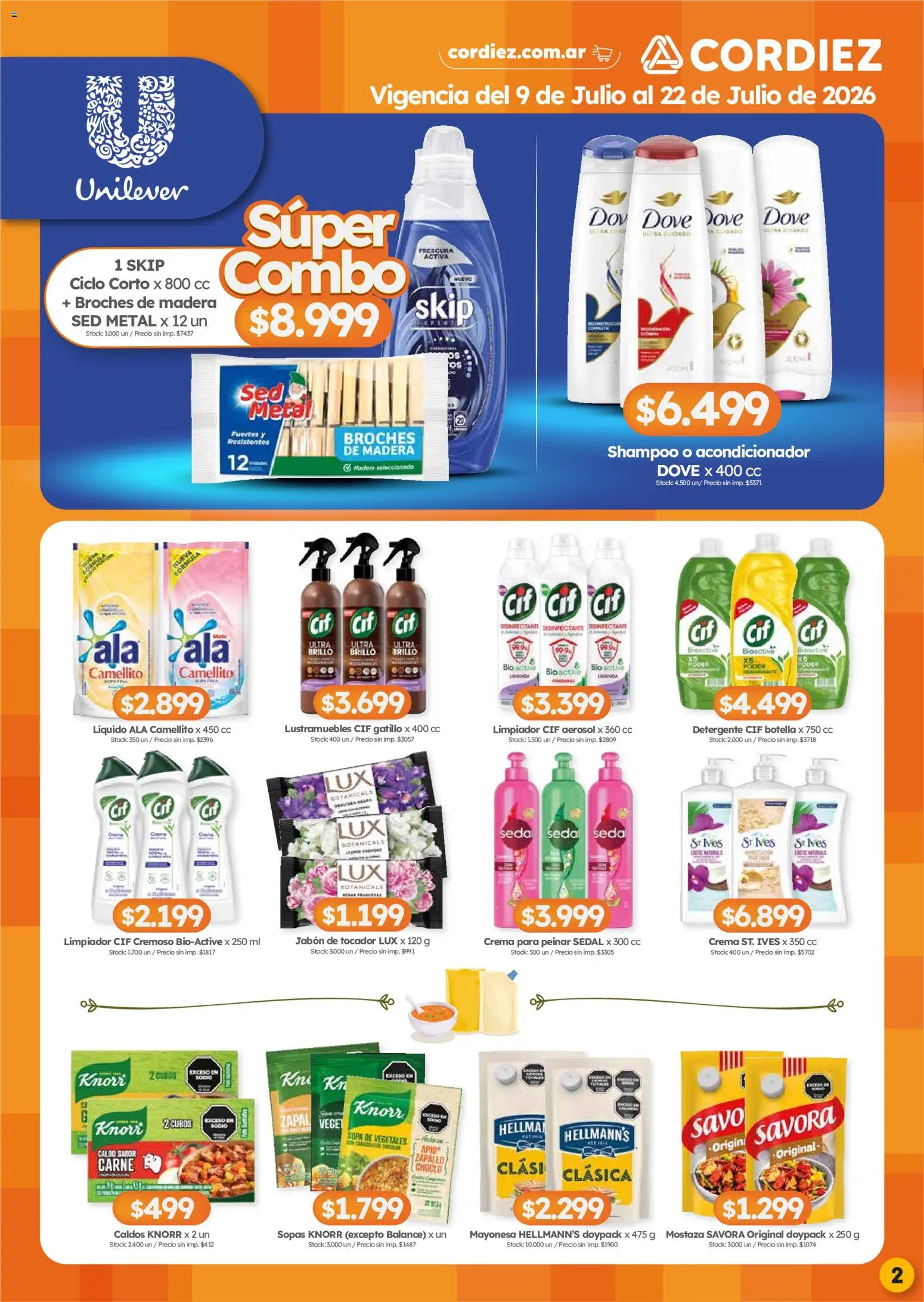 Vista previa del folleto de la tienda Cordiez válido desde el 09/07/2026 - Zapallo, Shampoo, Pala, Sopas, Sopa, Mayonesa, Detergente, Lustramuebles