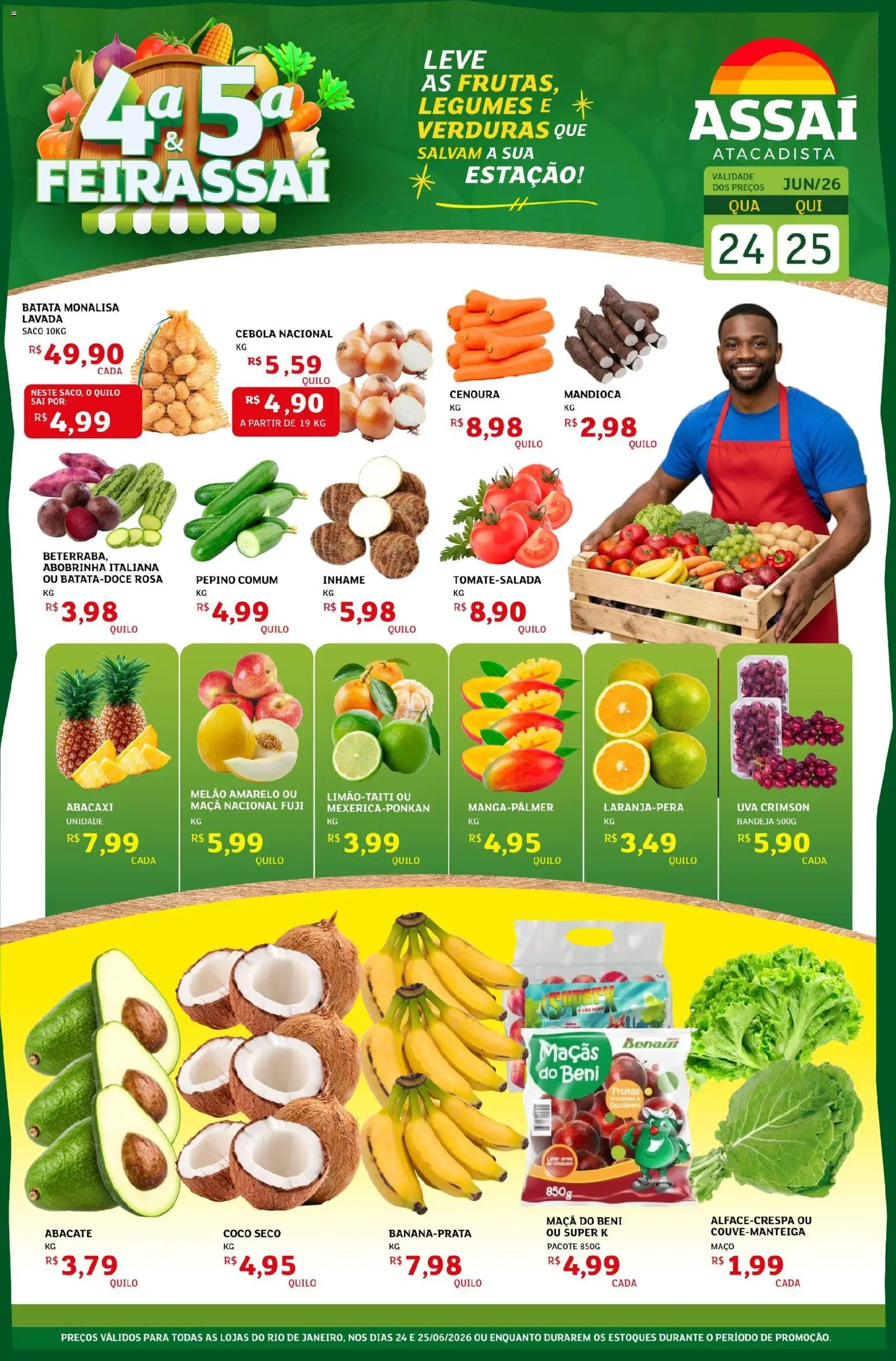 Pré-Visualização do folheto "Assaí Atacadista ofertas - RJ" da loja Assaí Atacadista válido a partir de 24/06/2026 - Frutas, Inhame, Maçãs, Batata, Legumes, Abobrinha, Cenoura, Melão amarelo
