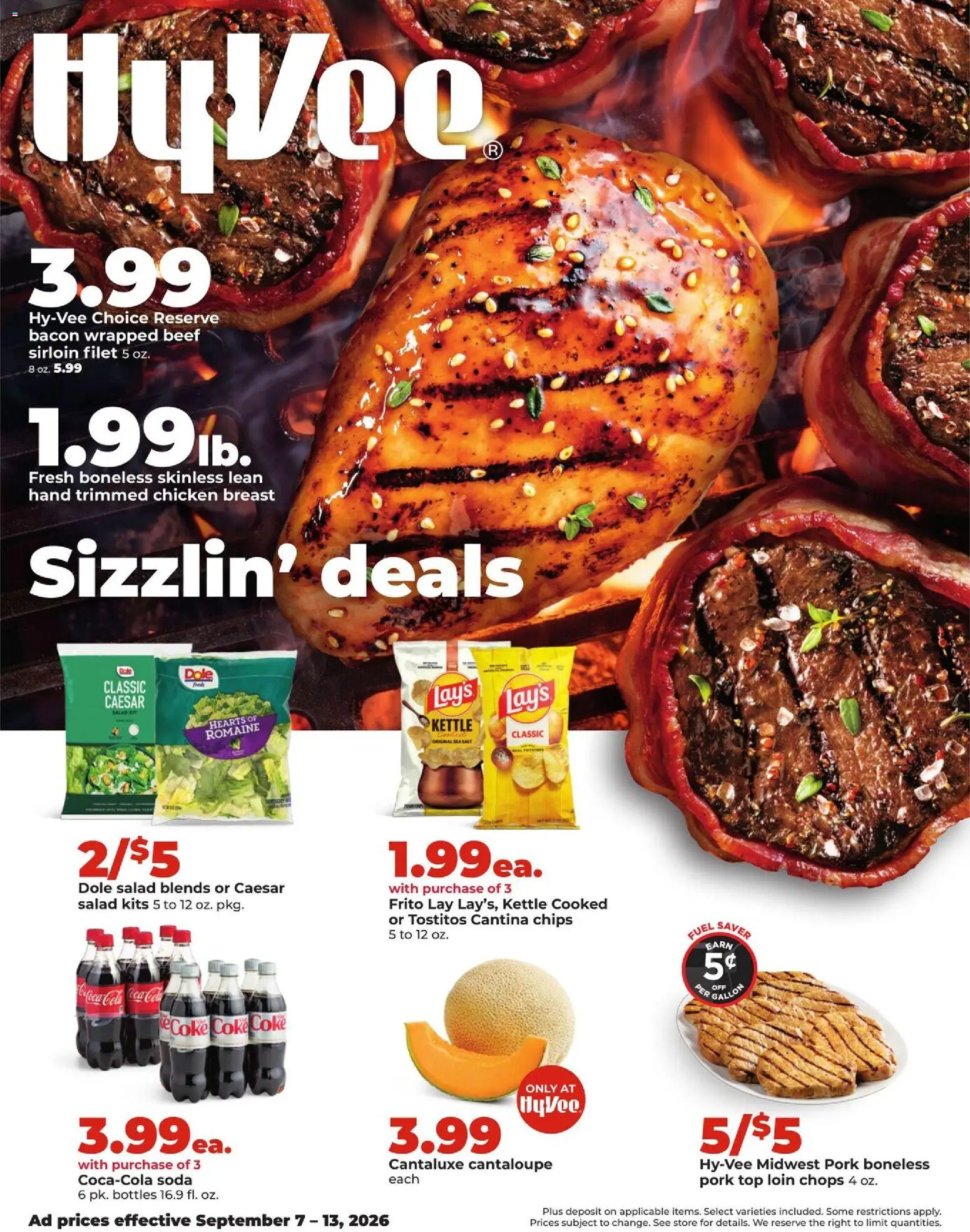 Ad Preview of HyVee HyVee Weekly Ad from 09/07/2026 - Salad, Bacon, Beef, Pork, Kettle, Filet, Romaine, Beef sirloin