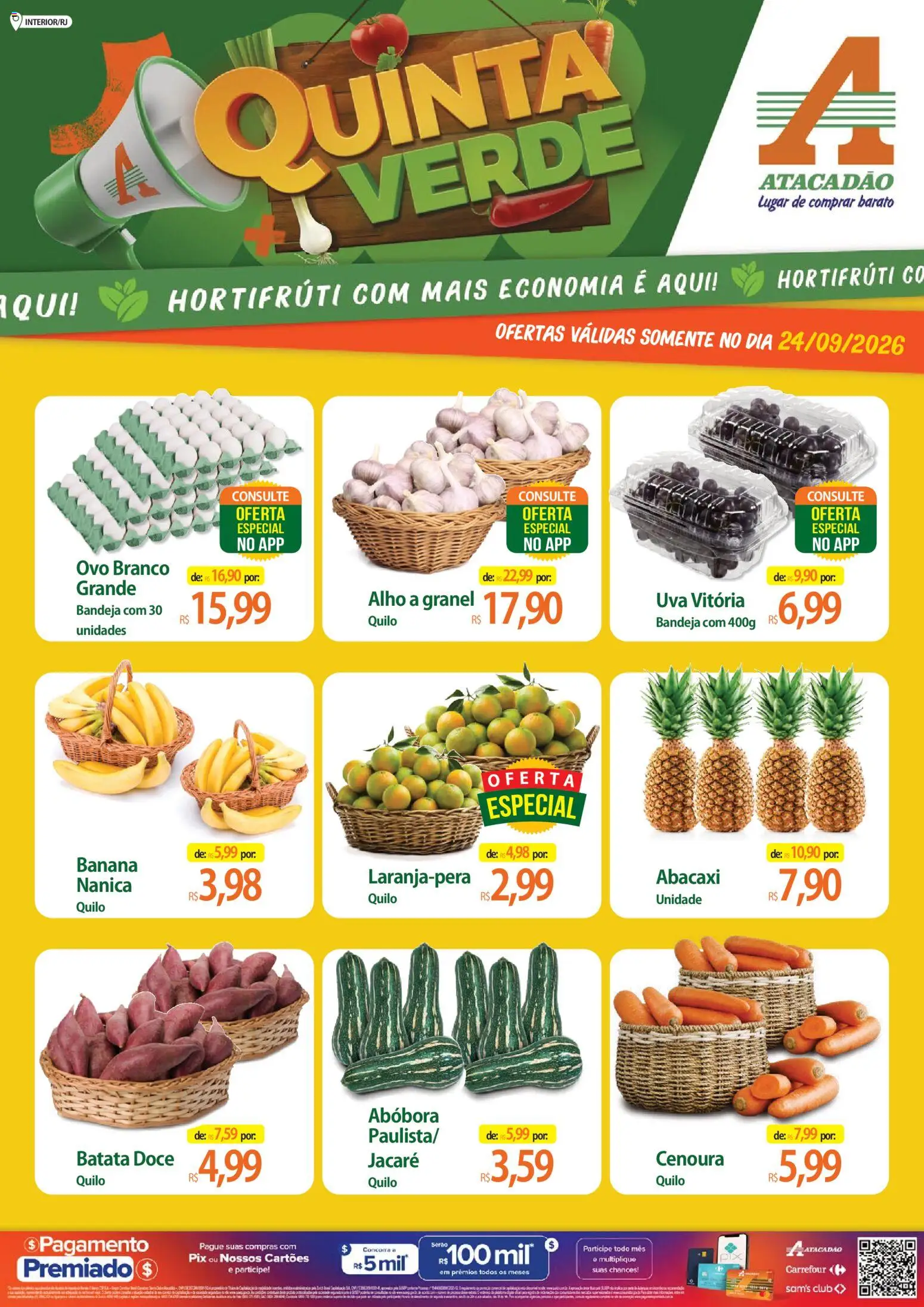 Pré-Visualização do folheto "Atacadão ofertas - RJ" da loja Atacadão válido a partir de 24/09/2026 - Uva, Abacaxi, Abóbora, Doce, Batata, Cenoura, Bandeja, Alho