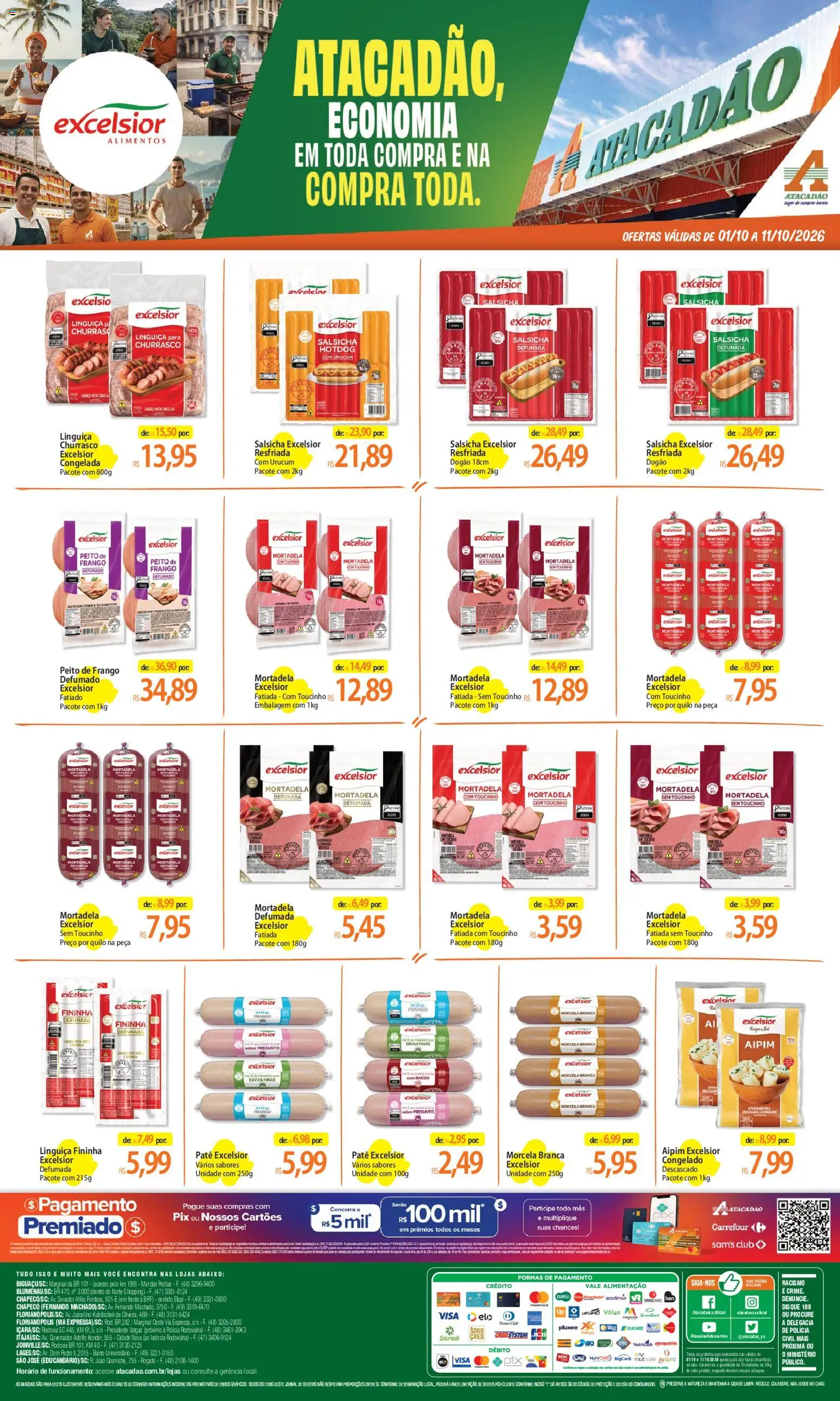 Pré-Visualização do folheto "Atacadão ofertas - SC" da loja Atacadão válido a partir de 01/10/2026 - Carne, Frango, Bacon, Peito de frango, Mortadela, Aipim, Linguiça, Morcela