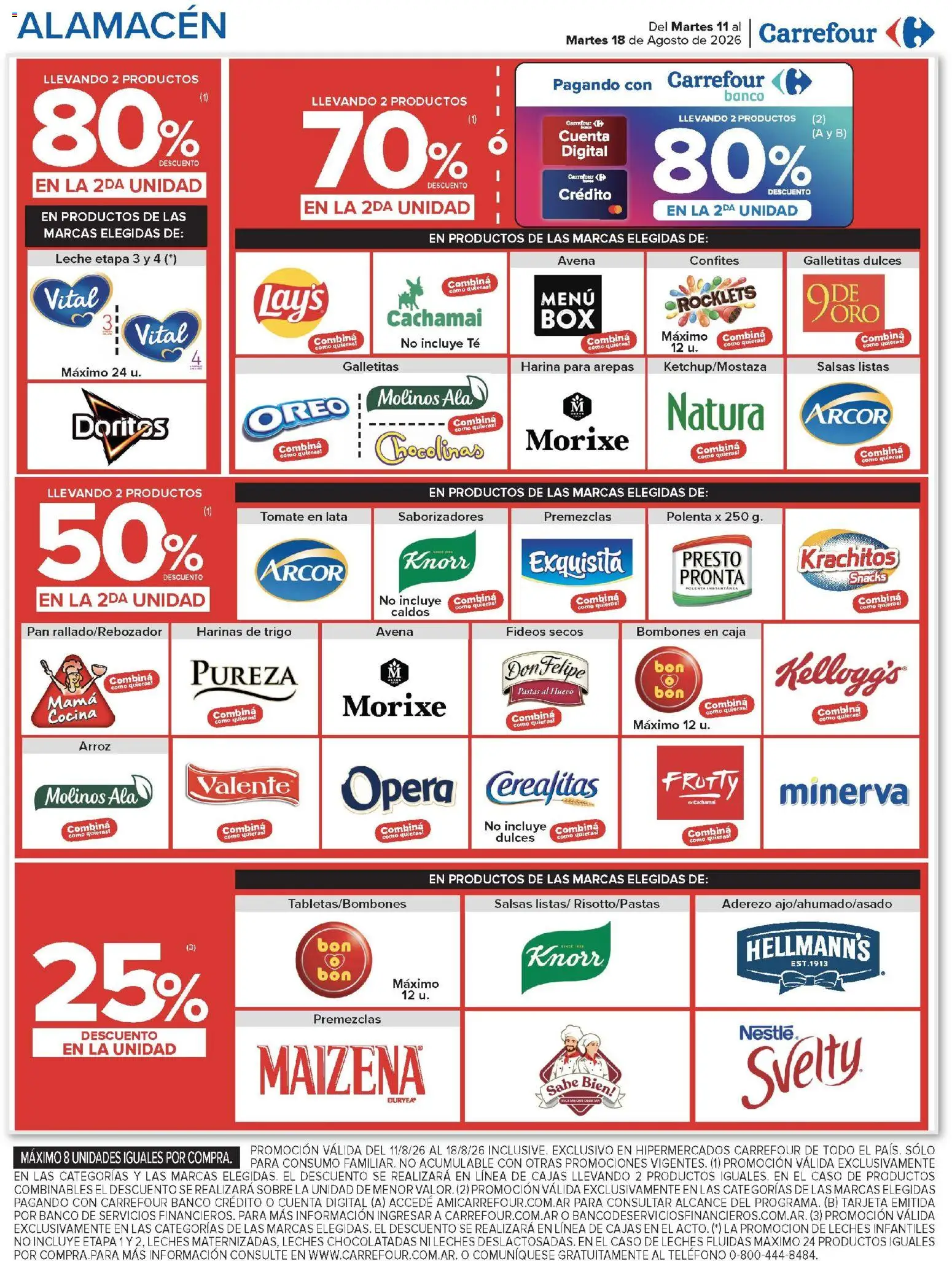 Vista previa del folleto de la tienda Carrefour válido desde el 11/08/2026 - Cocina, Té, Tomate, Polenta, Oreo, Caja, Fideos, Dulces