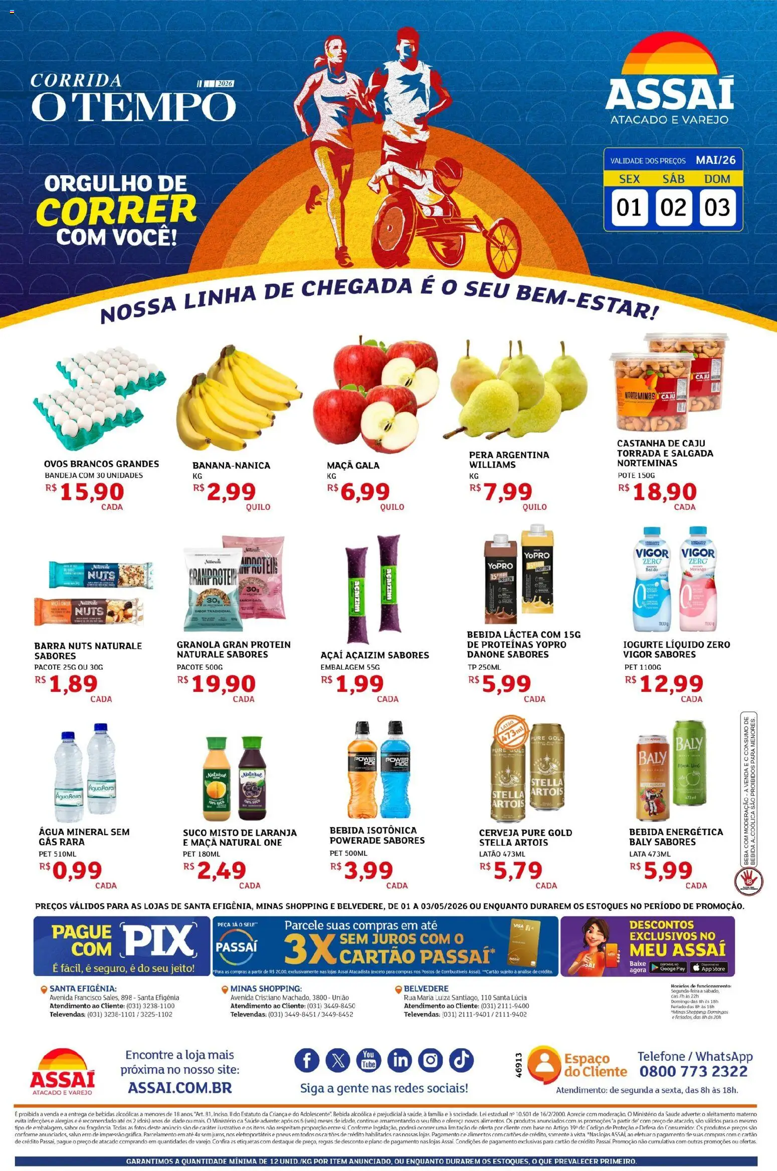 Pré-Visualização do folheto "Assaí Atacadista ofertas - MG" da loja Assaí Atacadista válido a partir de 01/05/2026 - Açaí, Água, Caju, Iogurte, Ovos, Pneus, Bebida, Suco