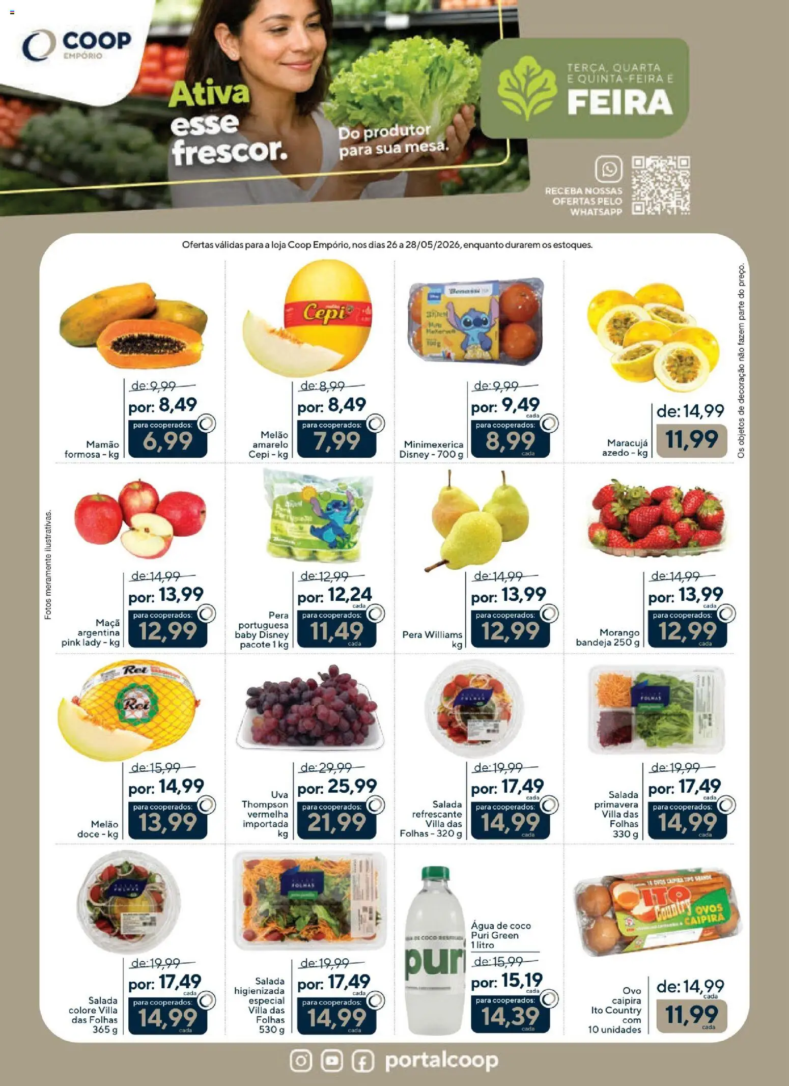 Pré-Visualização do folheto "Coop ofertas Feira e Açougue Empório" da loja Coop válido a partir de 26/05/2026 - Coco, Água de coco, Decoração, Ovos, Doce, Maracujá, Pera, Melão