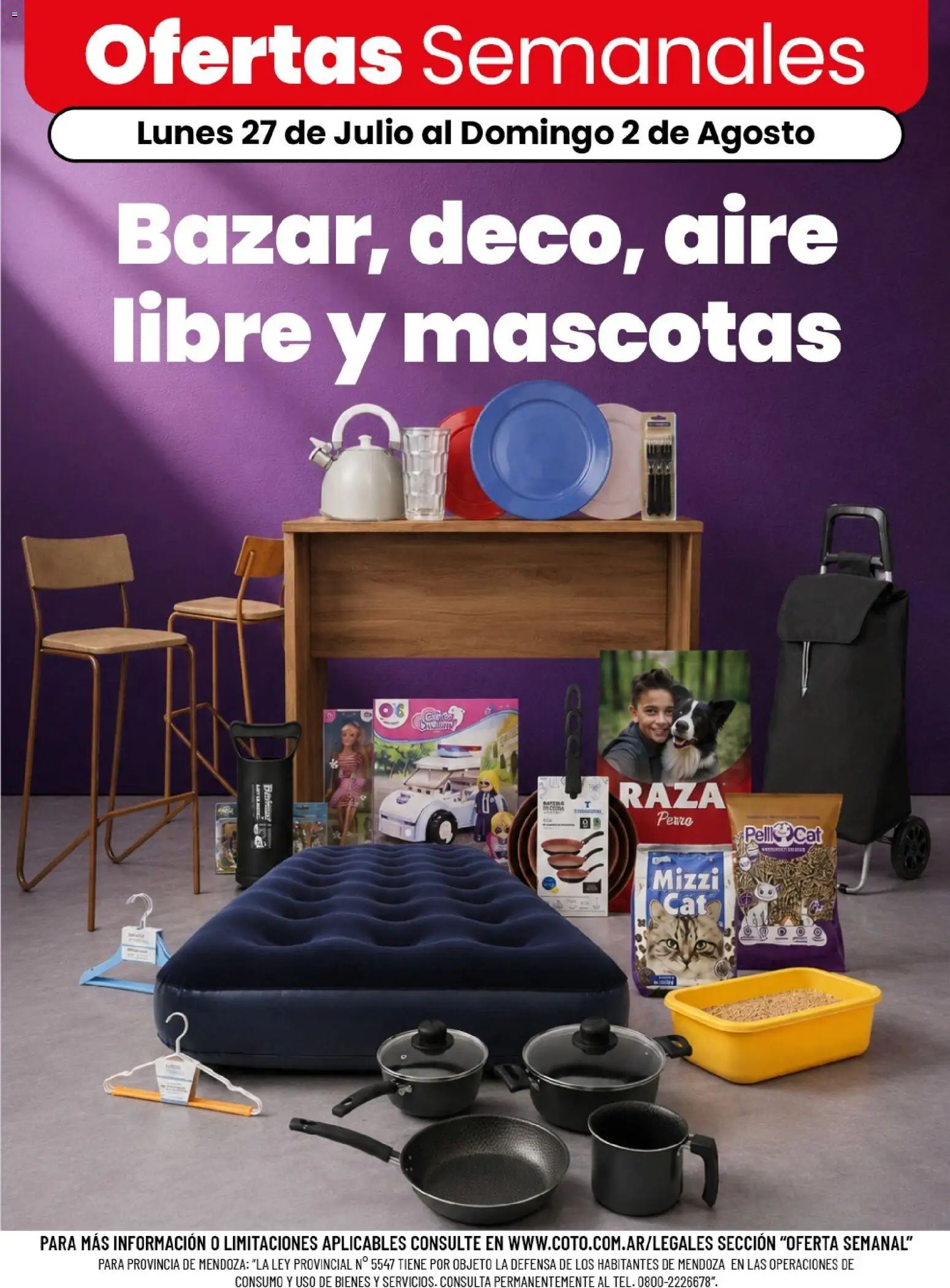 Vista previa del folleto de la tienda Coto válido desde el 27/07/2026 - Colchón, Pan, Colchón inflable, Olla, Ollas, Tetera, Alimento balanceado, Alimento balanceado para gatos