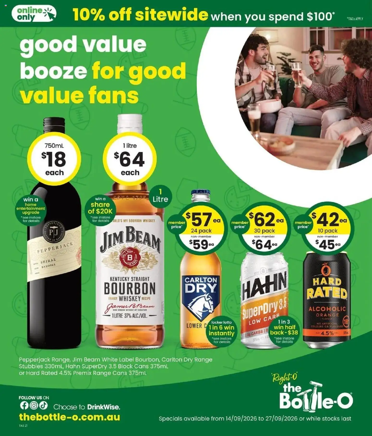 Preview of catalogue Good value booze for good value fans 14/09 from shop The Bottle-O valid 14/09/2026