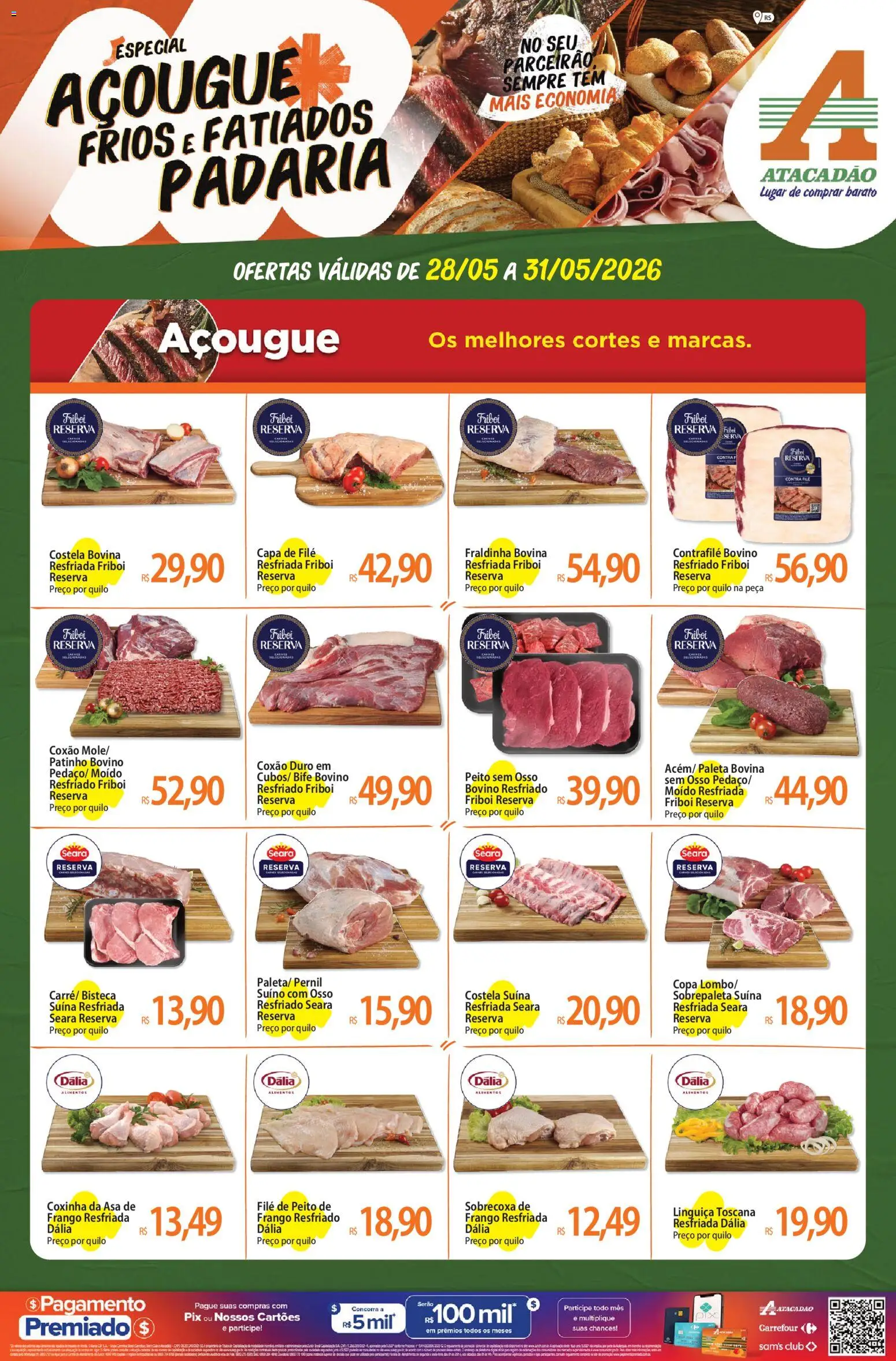 Pré-Visualização do folheto "Atacadão ofertas - RS" da loja Atacadão válido a partir de 28/05/2026 - Copa, Frango, Linguiça, Pernil, Costela bovina, Coxão duro, Asa de frango, Sobrecoxa de frango