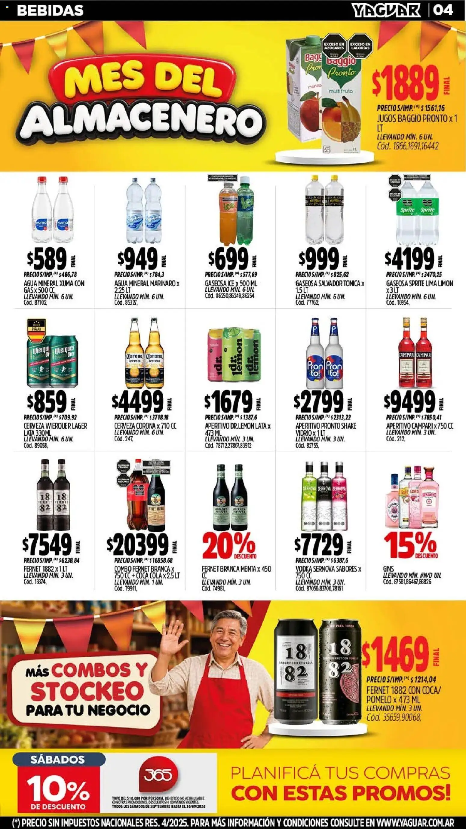 Vista previa del folleto de la tienda Yaguar válido desde el 28/09/2026 - Agua, Fernet, Cerveza, Bebidas, Campari, Limón, Sprite, Pomelo