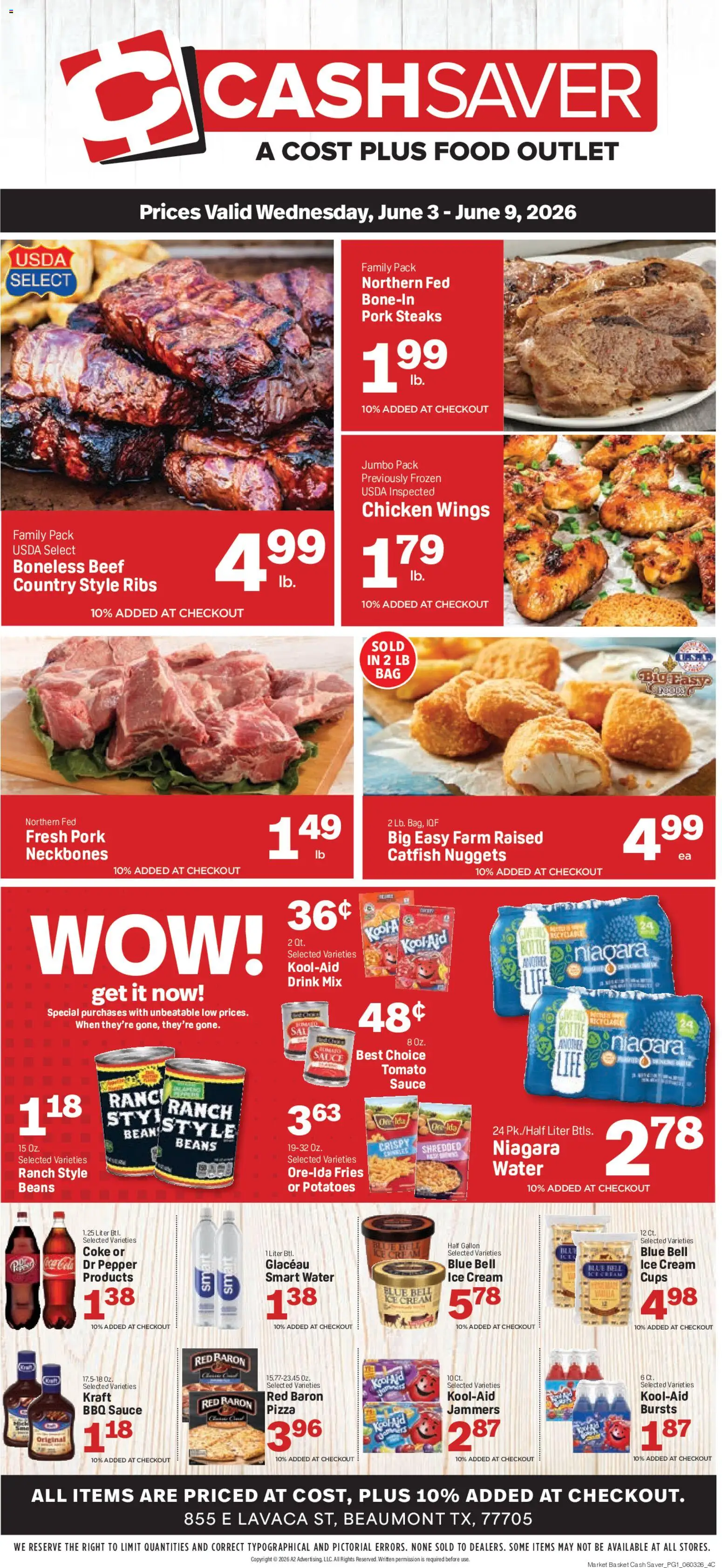 Ad Preview of Market Basket Market Basket Cash Saver from 06/03/2026 - Pizza, Water, Ice, Chicken wings, Beef, Cream, Sauce, Chicken
