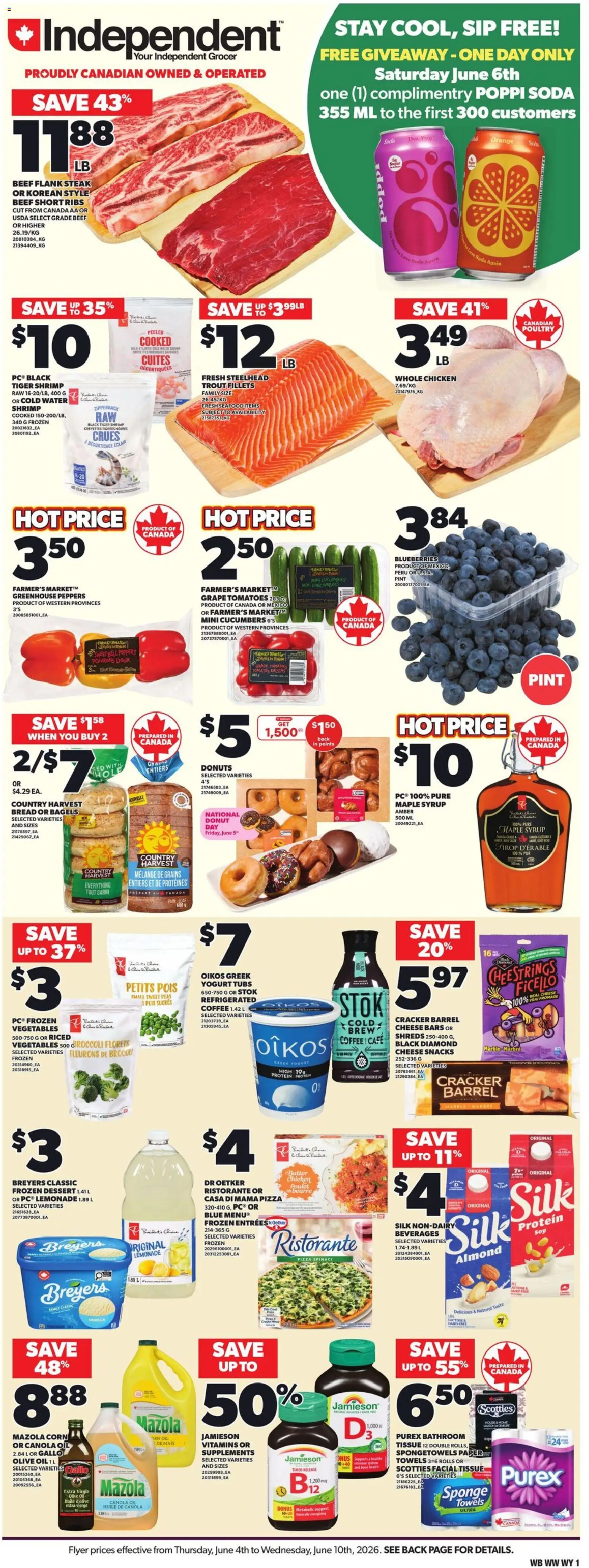 Preview of leaflet Independent Grocer flyer - AB from shop Independent Grocer is valid from Jun 04, 2026 - Steak, Bread, Yogurt, Oil, Cucumbers, Towels, Grains, Whole chicken