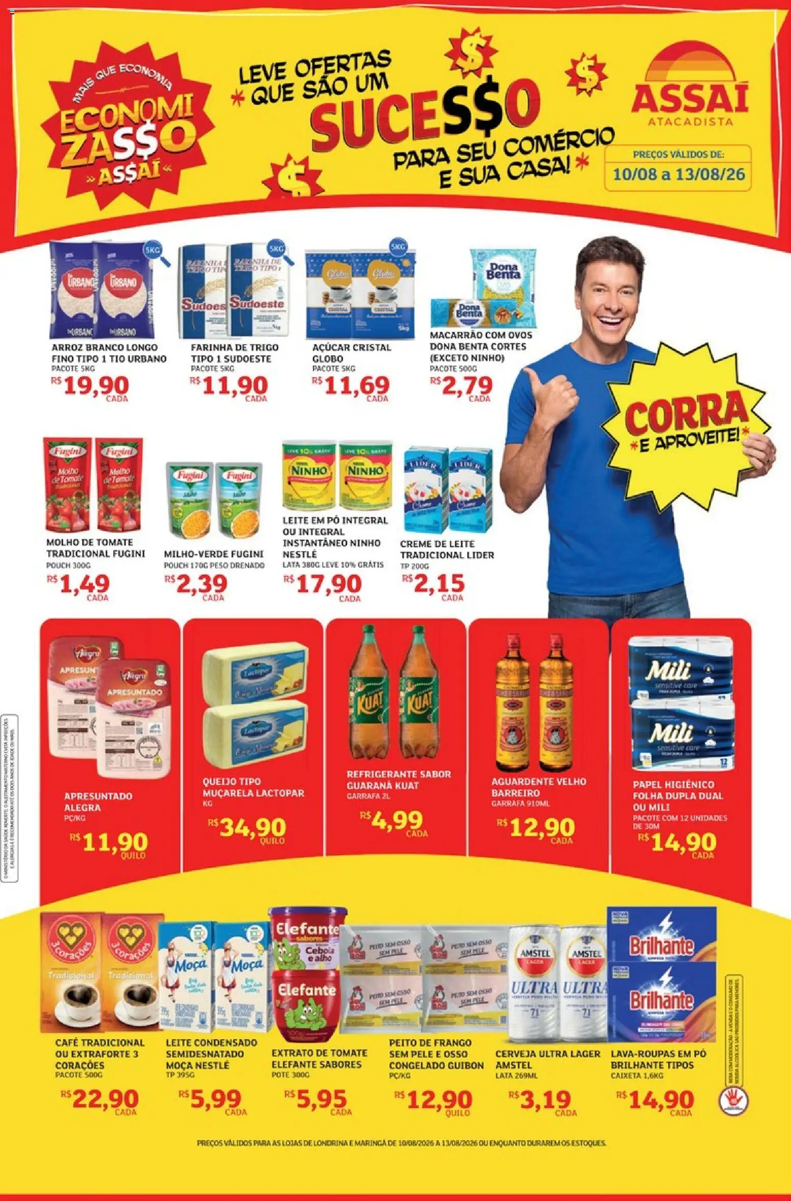 Pré-Visualização do folheto "Assaí Atacadista ofertas - PR" da loja Assaí Atacadista válido a partir de 10/08/2026 - Macarrão, Leite condensado, Ovos, Creme de leite, Leite em pó, Farinha de trigo, Molho de tomate, Extrato de tomate