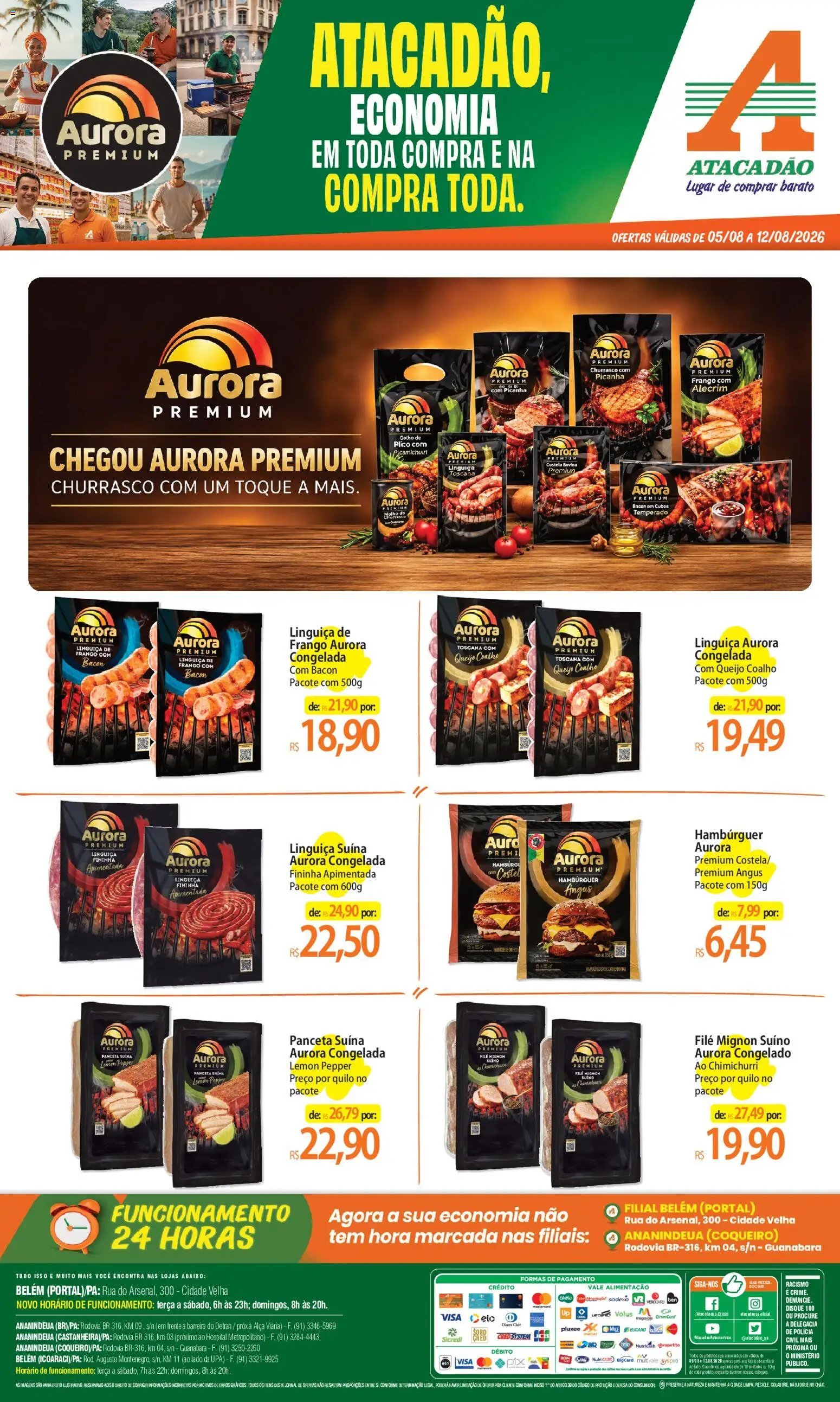Pré-Visualização do folheto "Atacadão ofertas - PA" da loja Atacadão válido a partir de 05/08/2026 - Hambúrguer, Picanha, Queijo, Frango, Bacon, Linguiça, Filé mignon, Costela bovina