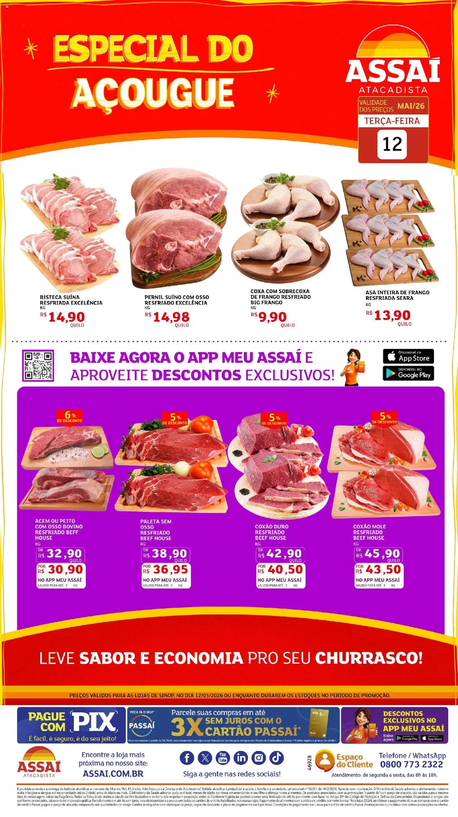 Pré-Visualização do folheto "Assaí Atacadista ofertas - MT" da loja Assaí Atacadista válido a partir de 12/05/2026 - Telefone, Pneus, Base, Frango, Pernil, Pernil suíno, Acém, Coxão mole