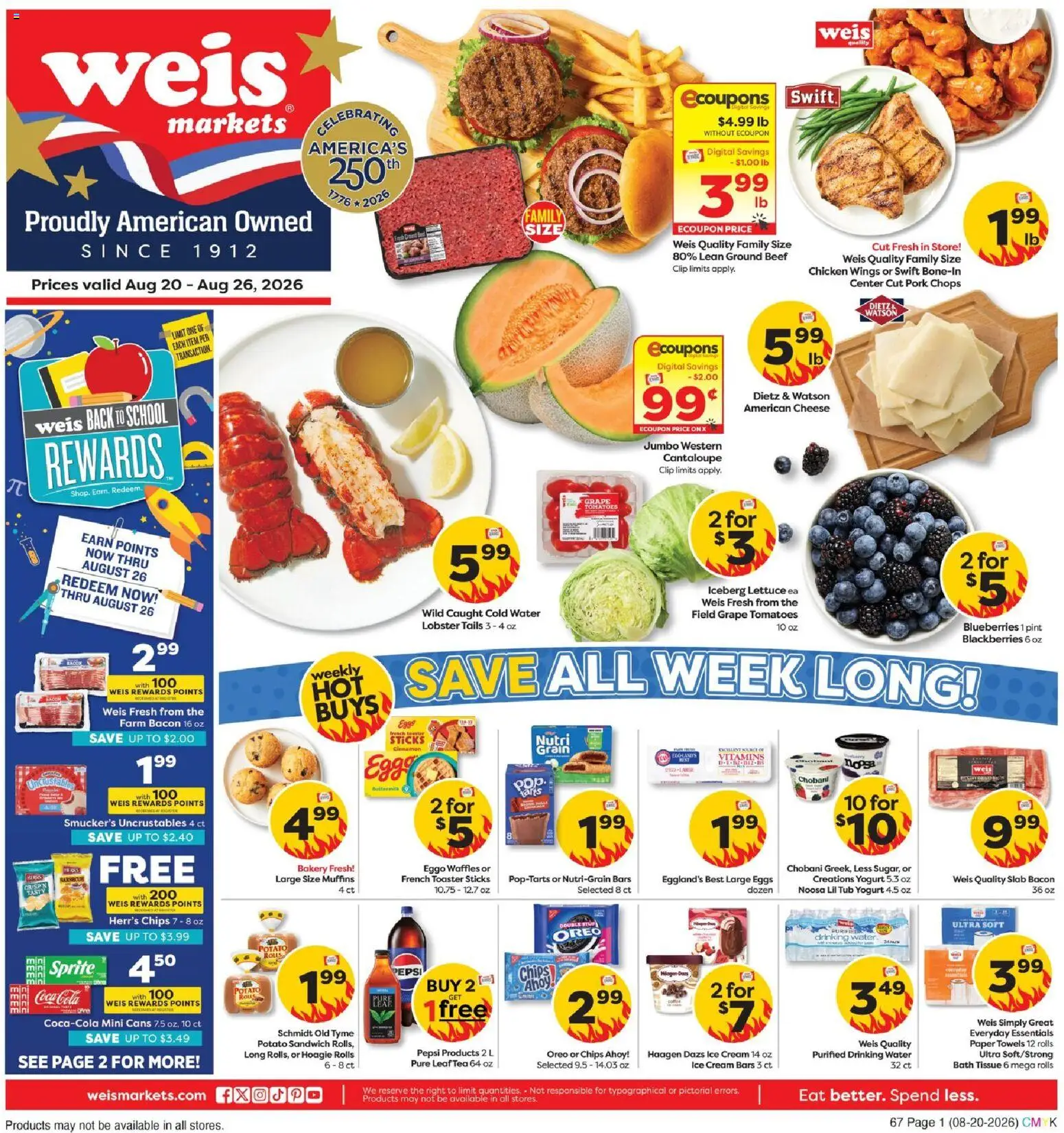 Ad Preview of Weis Weis Weekly Circular - MD from 08/20/2026 - Ice cream, Ice, Tomatoes, Pepsi, Sprite, Toaster, Pork, Paper towels