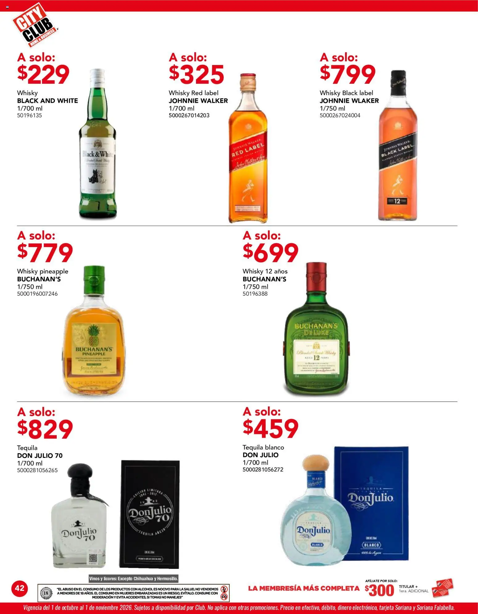 Vista previa las ofertas de la tienda City Club - City Club catálogo desde el 01/10/2026 - Tequila, Whisky, Alcohol