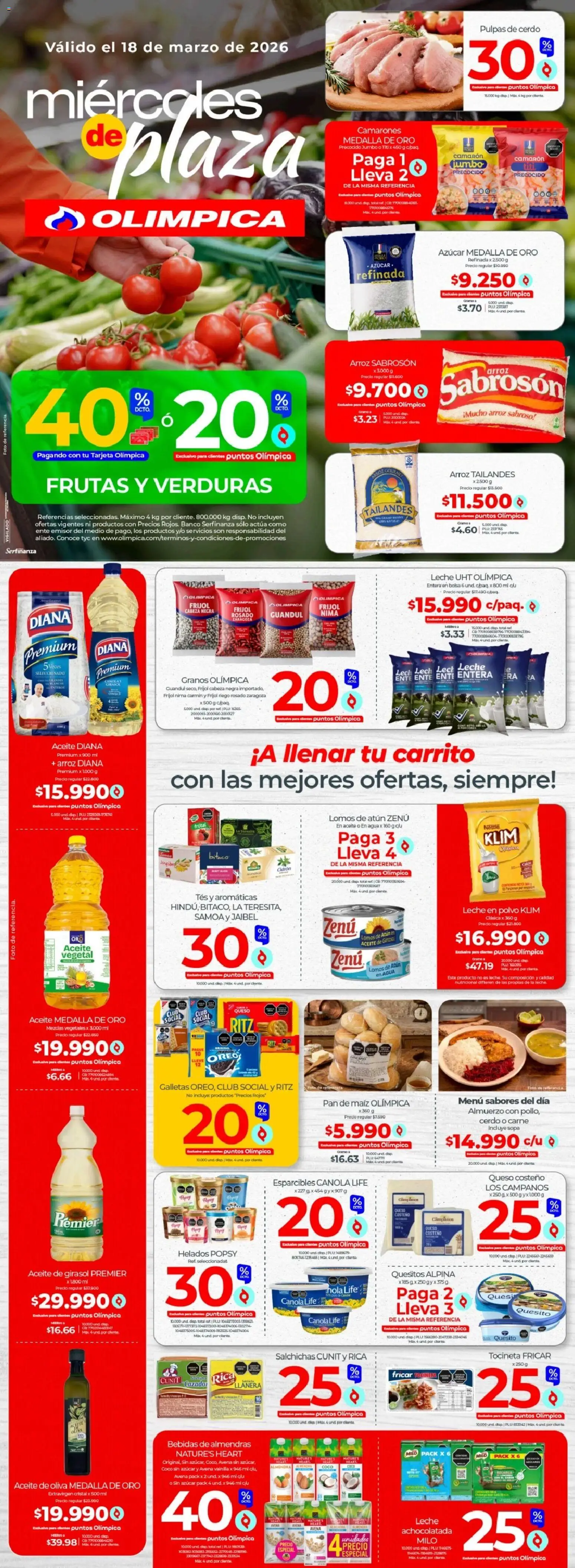  Vista previa del prospecto Olímpica catálogo del almacen Olímpica válida del 18/03/2026 al 18/04/2026 - Arroz, Leche, Queso, Aceite, Atún, Leche en polvo, Oliva, Almendra