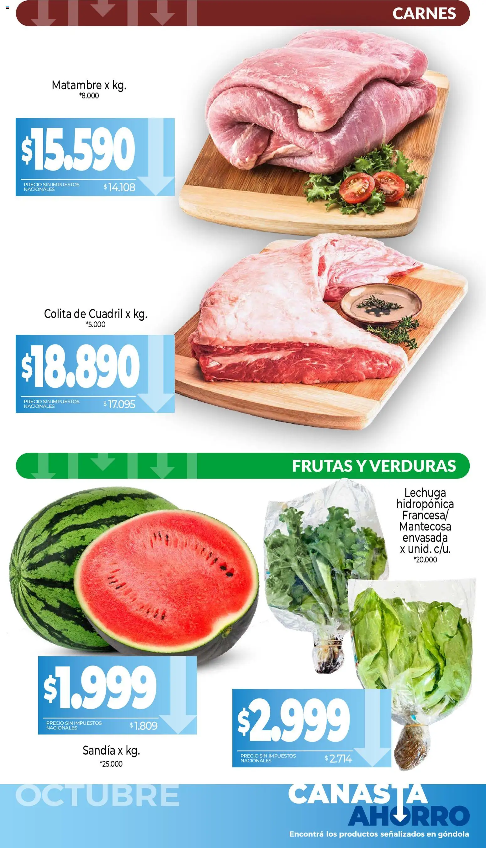 Vista previa del folleto de la tienda La Anonima válido desde el 01/10/2026 - Verduras, Sandía, Lechuga, Canasta, Cuadril
