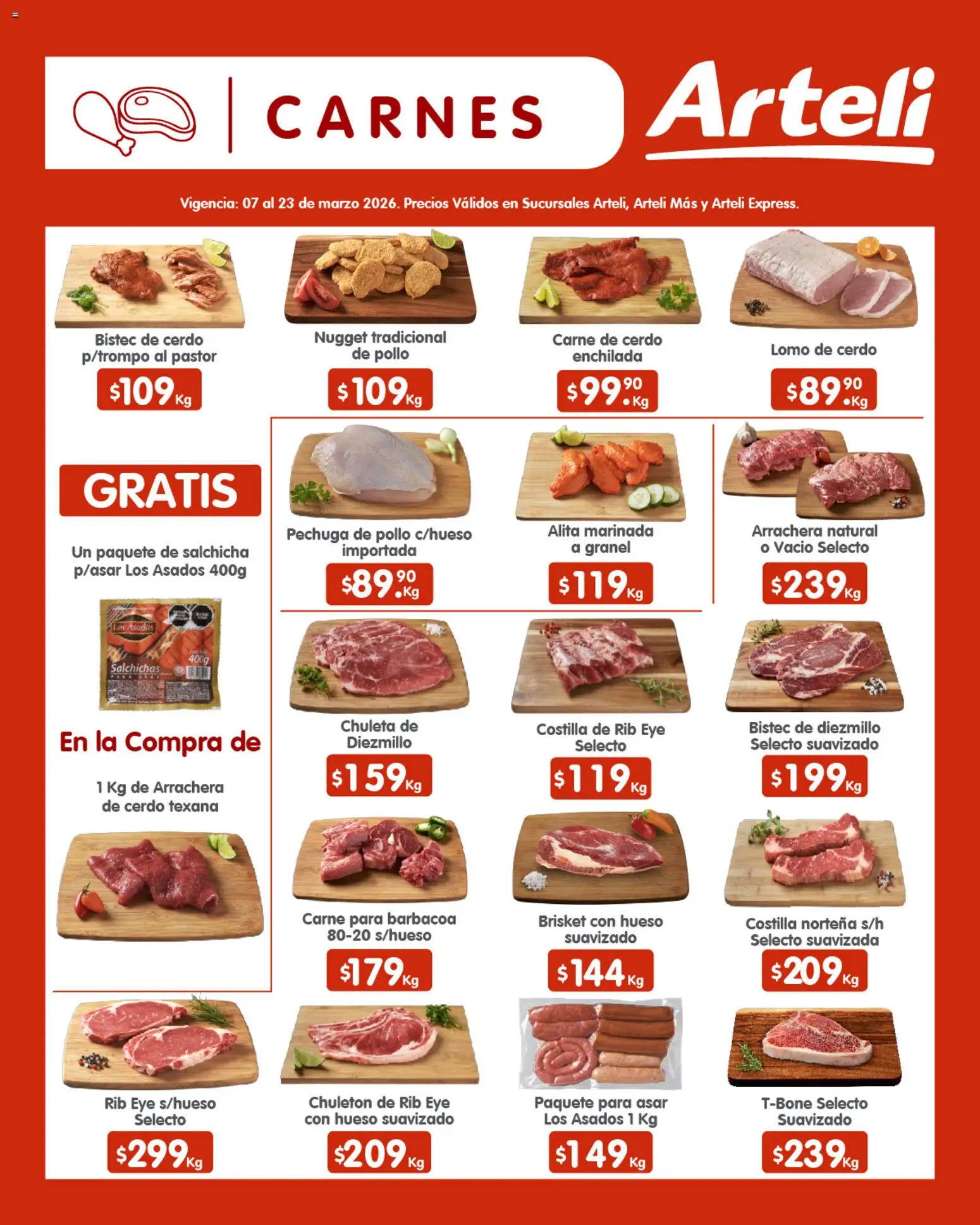 Vista previa las ofertas de la tienda Arteli - Arteli folleto Quincenal desde el 07/03/2026 - Pollo, Carne, Cerdo, Bistec, Lomo de cerdo, Chuleta, Carne de cerdo, Bistec de cerdo