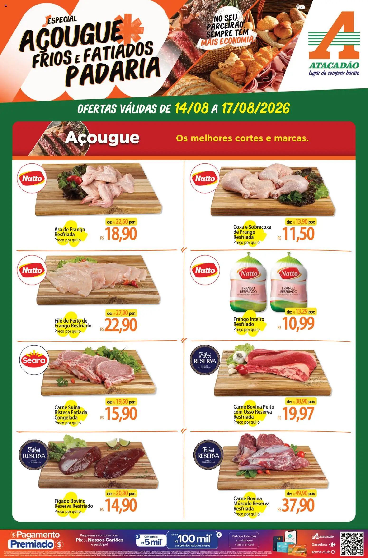 Pré-Visualização do folheto "Atacadão ofertas - AL" da loja Atacadão válido a partir de 14/08/2026 - Carne, Frango, Fígado, Carne bovina, Asa de frango, Frango inteiro, Frango resfriado, Carne bovina músculo