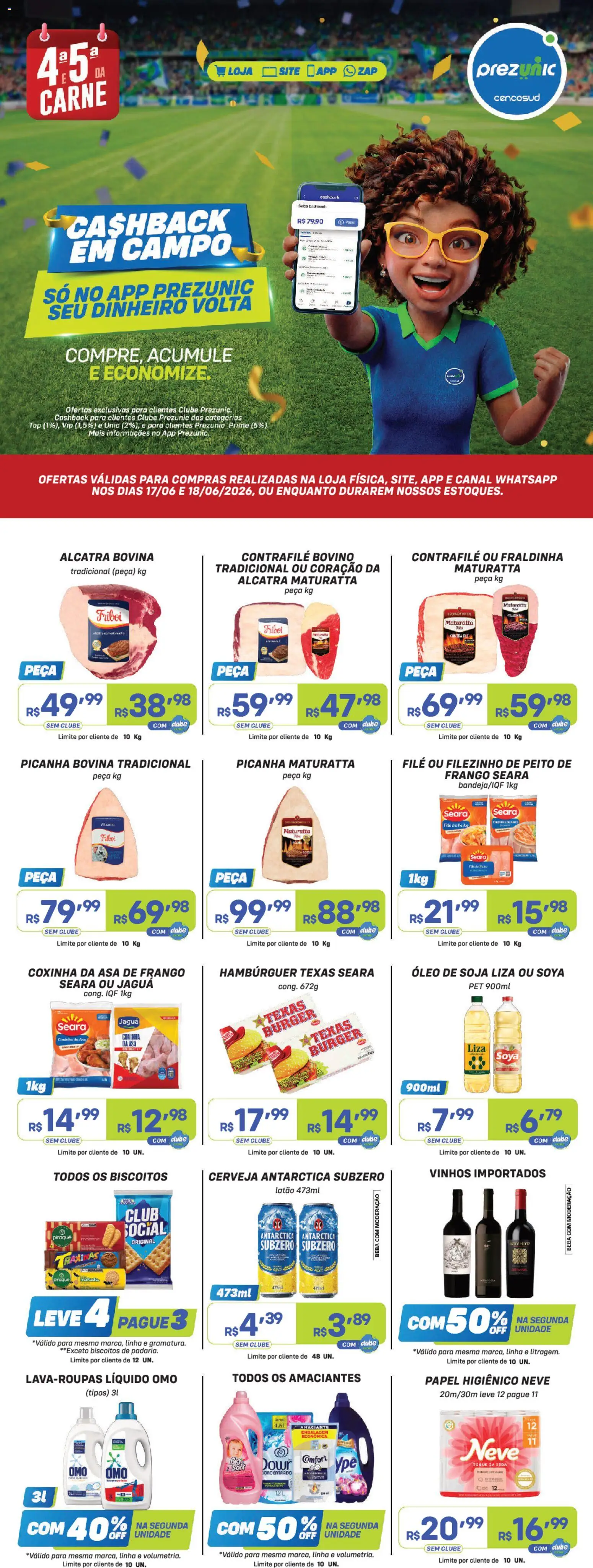 Pré-Visualização do folheto "Prezunic ofertas" da loja Prezunic válido a partir de 17/06/2026 - Hambúrguer, Óleo, Frango, Soja, Papel higiênico, Fraldinha, Amaciante, Asa de frango