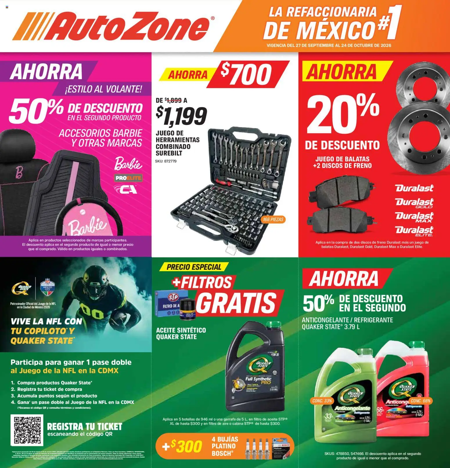 Vista previa las ofertas de la tienda AutoZone - AutoZone catálogo desde el 27/09/2026 - Juego, Herramientas, Aceite