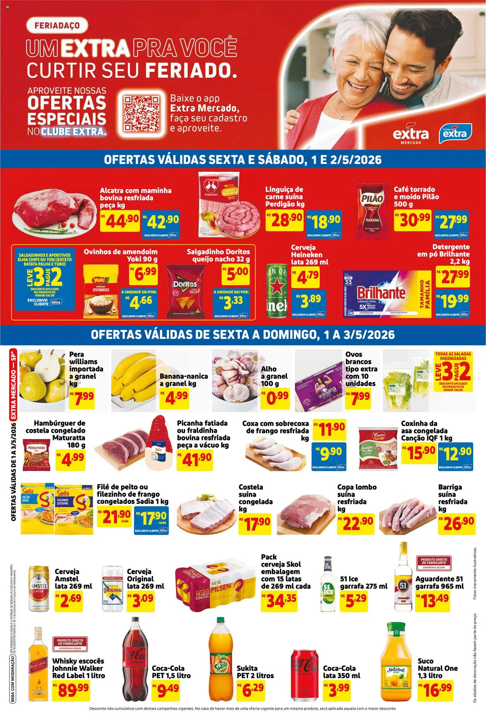 Pré-Visualização do folheto "Extra ofertas Fim de semana Mercado" da loja Extra válido a partir de 01/05/2026