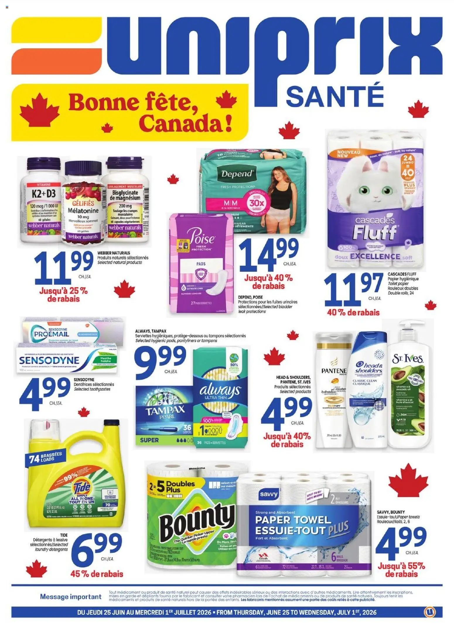 Preview of leaflet Uniprix - Uniprix Sante from shop Uniprix is valid from Jun 25, 2026 - Avocado, Oil, Tampons, Toilet paper, Capsules, Avocado oil, Towels