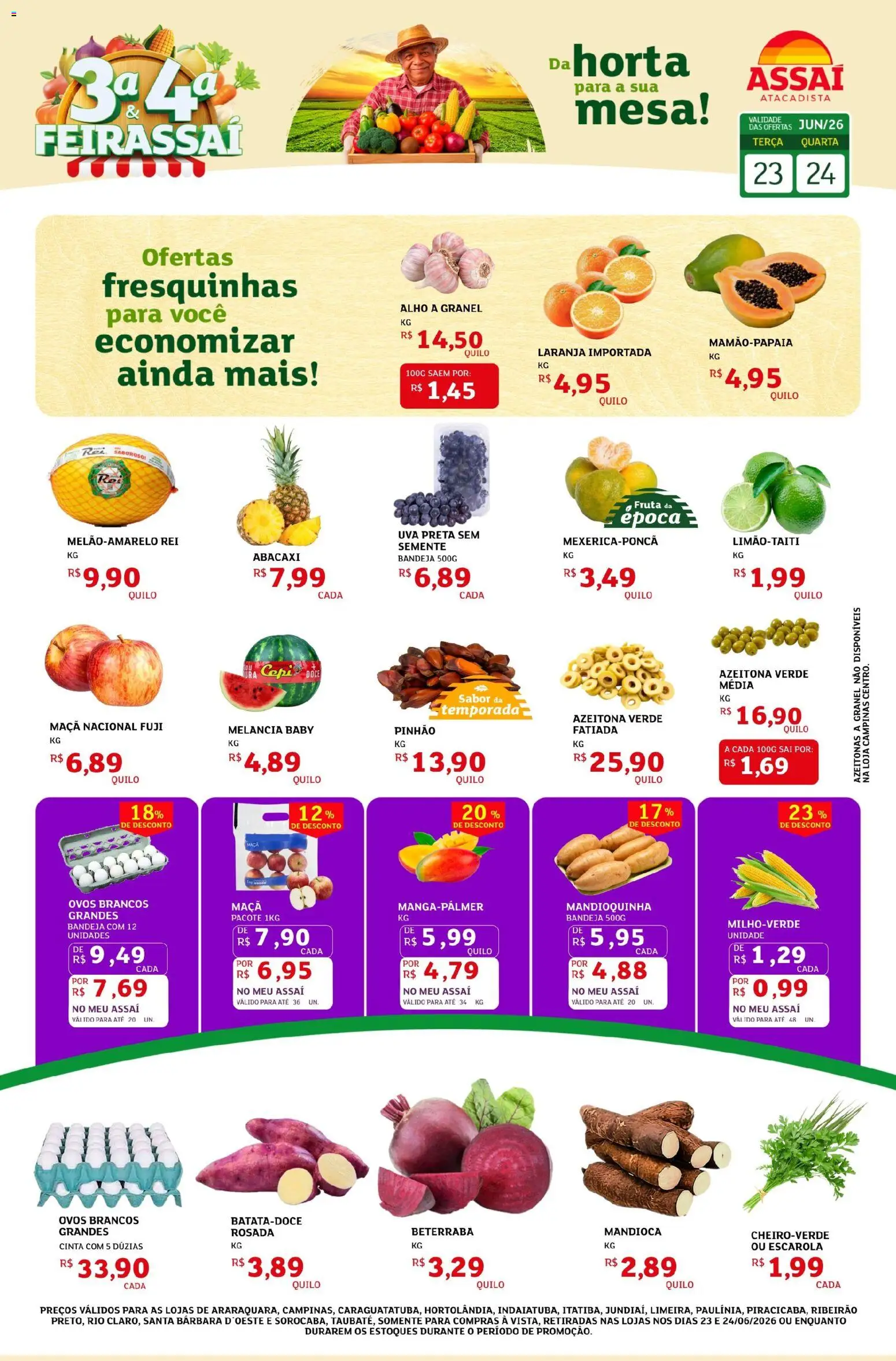 Pré-Visualização do folheto "Assaí Atacadista ofertas - SP" da loja Assaí Atacadista válido a partir de 23/06/2026 - Mesa, Uva, Ovos, Abacaxi, Beterraba, Mandioca, Alho, Azeitonas