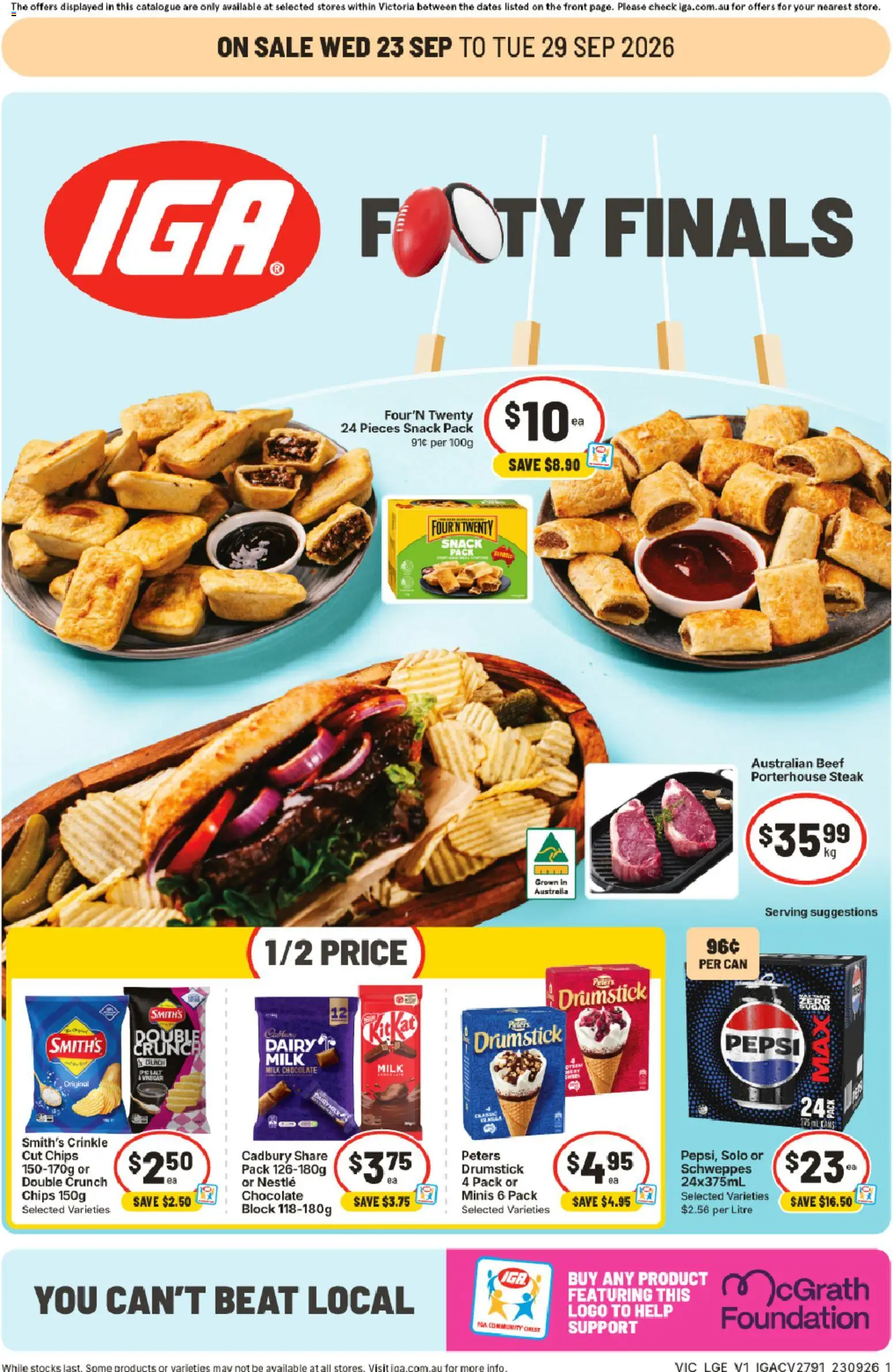 Preview of catalogue IGA catalogue from shop IGA valid 23/09/2026 - Milk, Dairy, Chocolate, Beef, Pepsi, Steak, Vinegar, Foundation